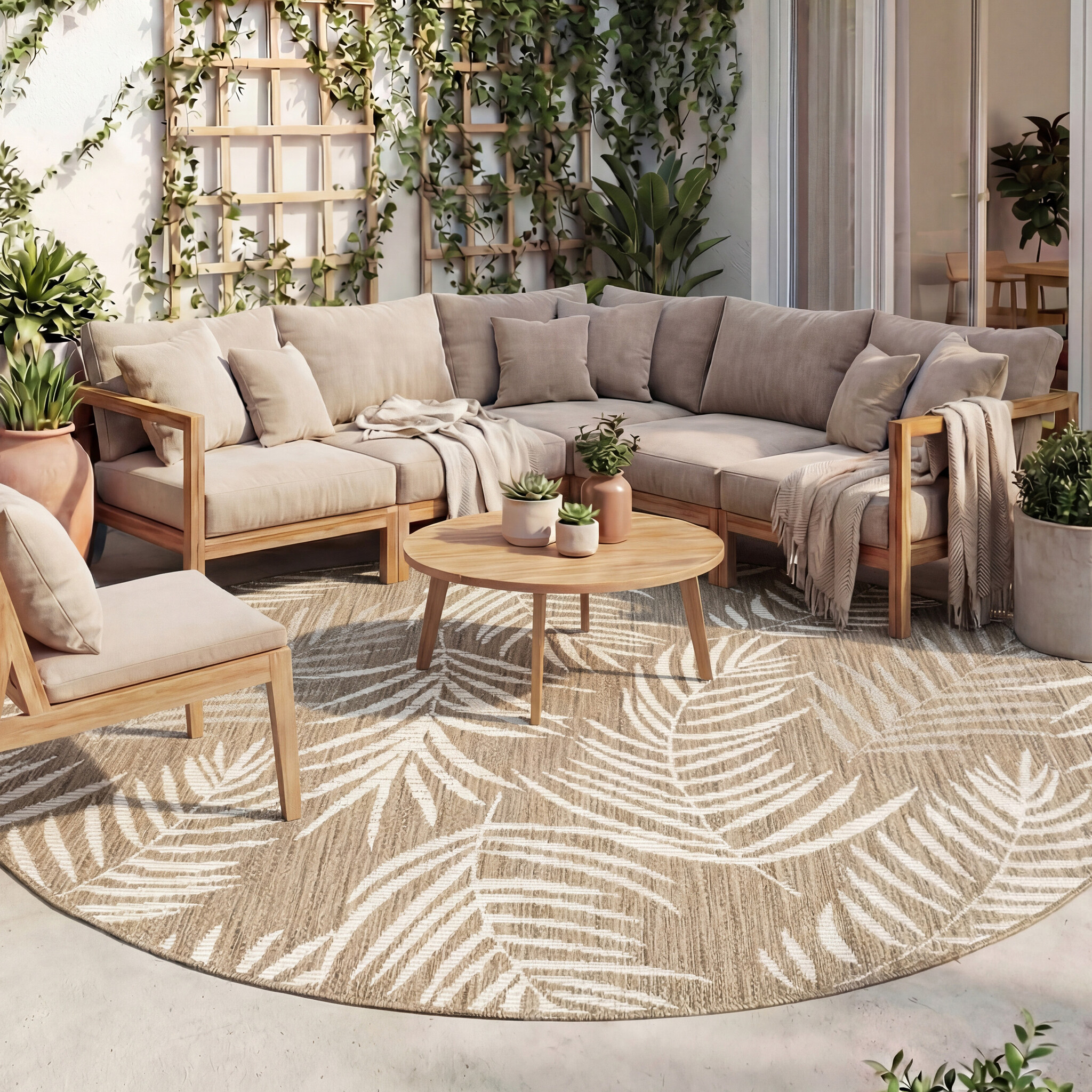 Rond buitenkleed - Malta Leaves Naturel