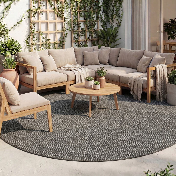 Rond buitenkleed - Malta Arrow Zwart