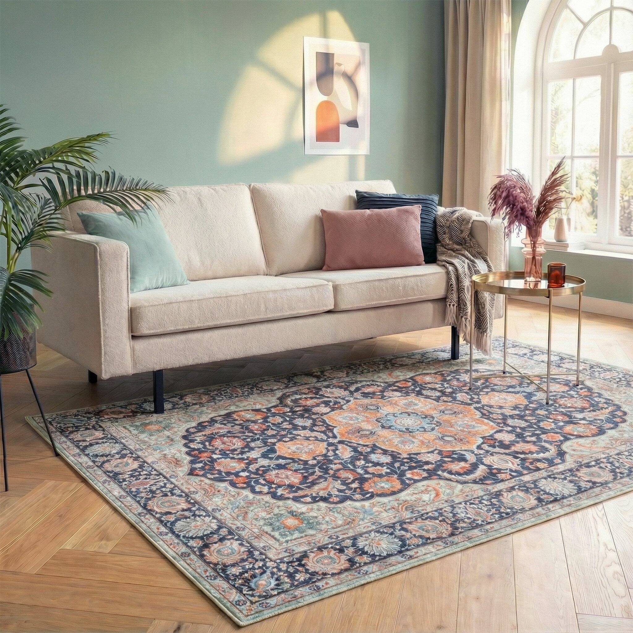 Vintage vloerkleed - Imagine Medaillon Blauw