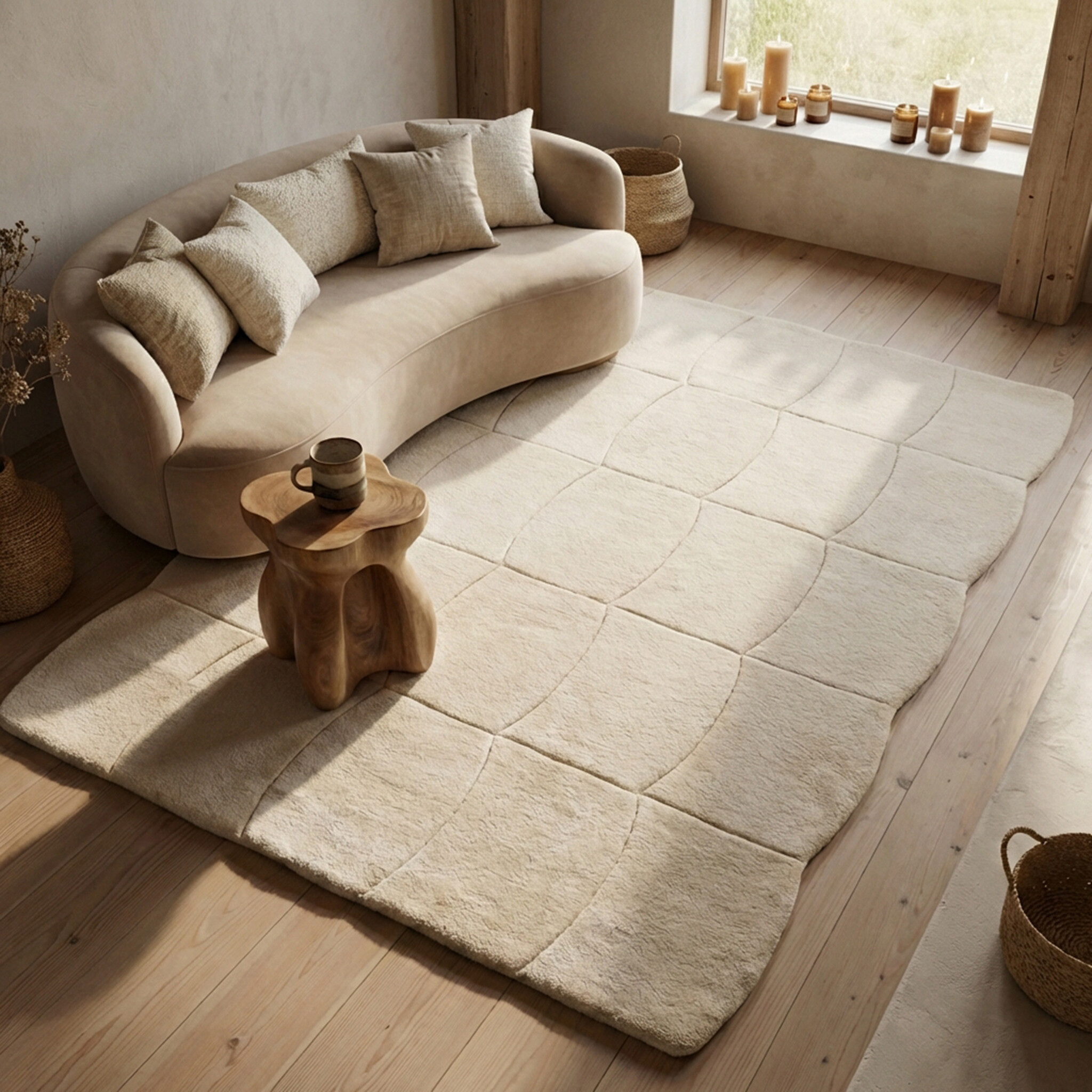 Organisch vloerkleed - Chester Blocks Creme
