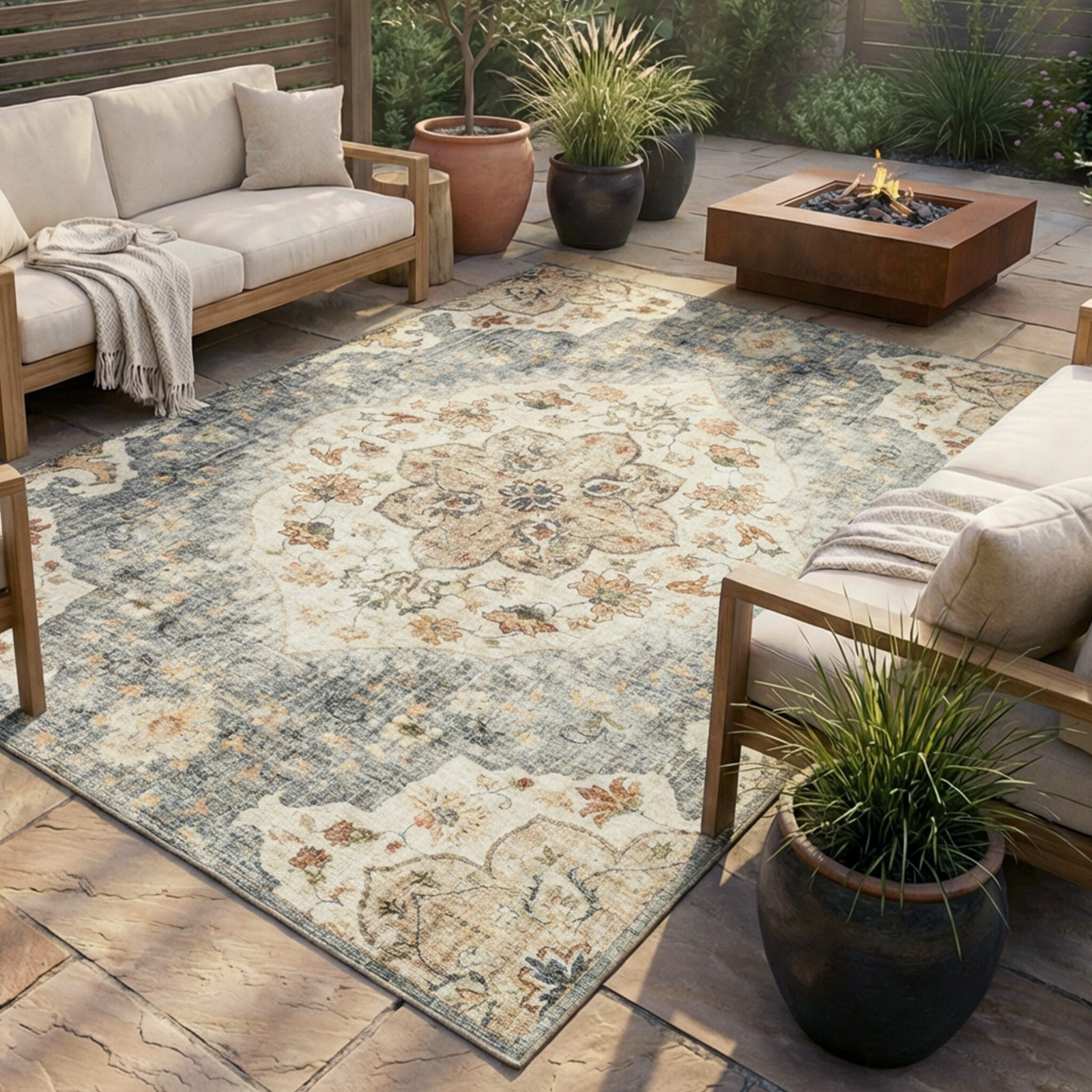 Vintage buitenkleed - Santo Mandala Blauw/Grijs