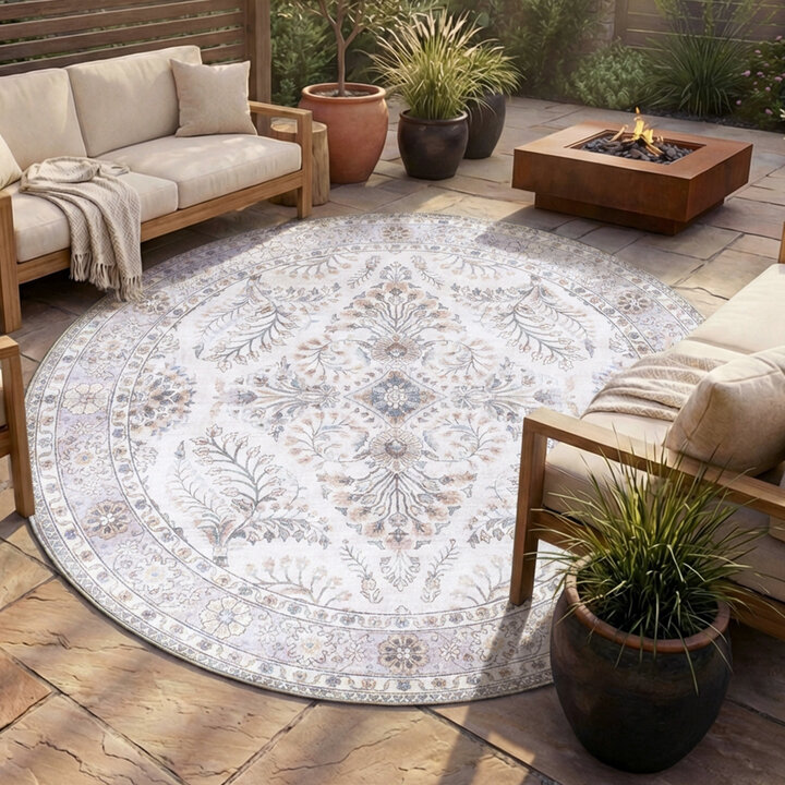 Rond vintage buitenkleed - Santo Flora Wit 