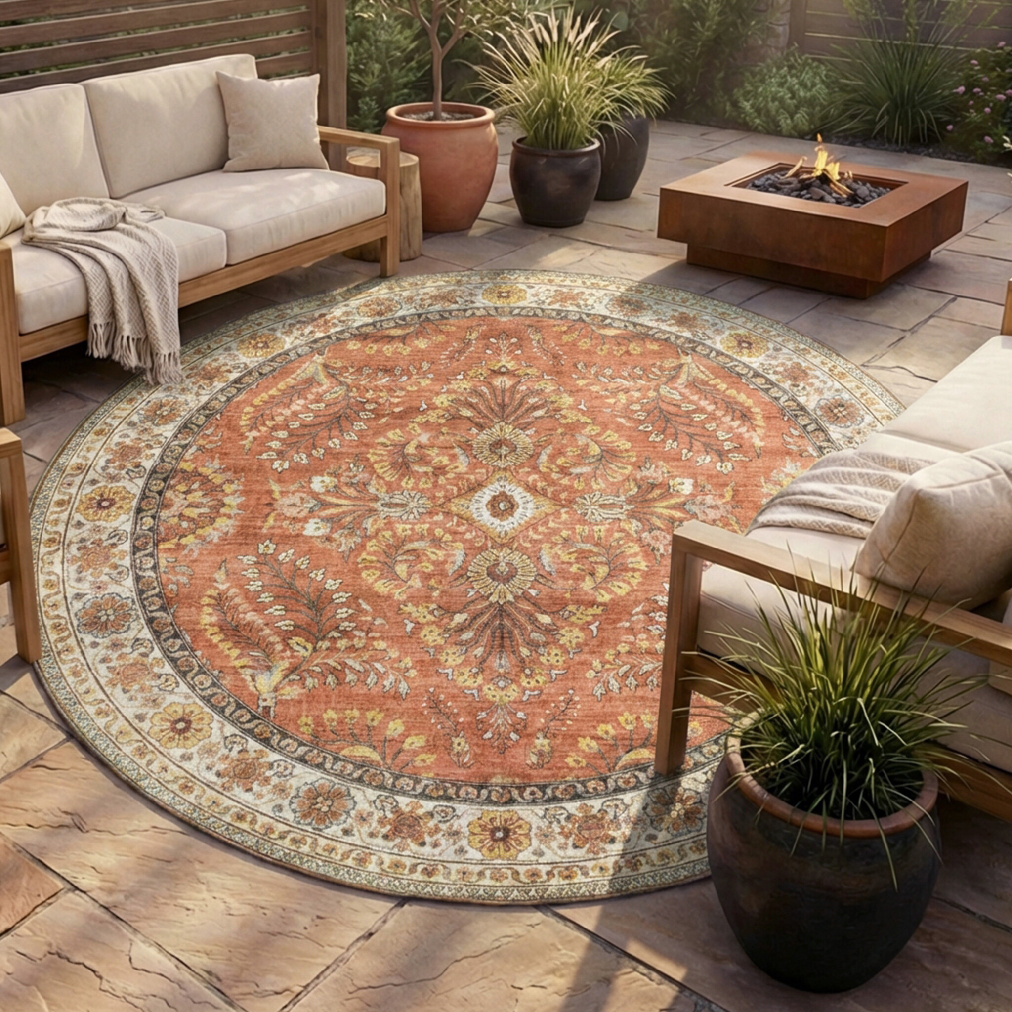 Rond vintage buitenkleed - Santo Flora Terra