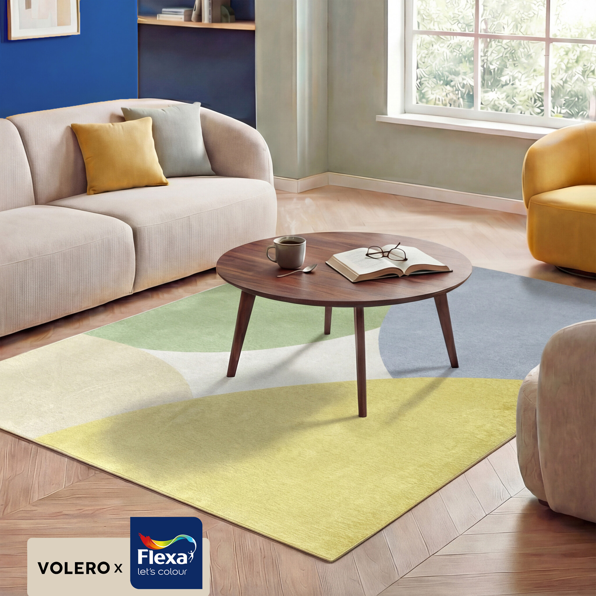 Geometrisch vloerkleed - Swing Circles Blauw/Groen