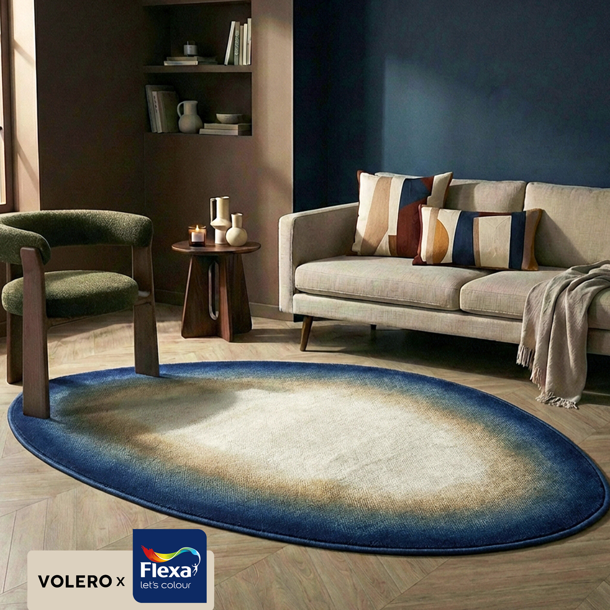 Organisch vloerkleed - Mellow Blauw/Geel