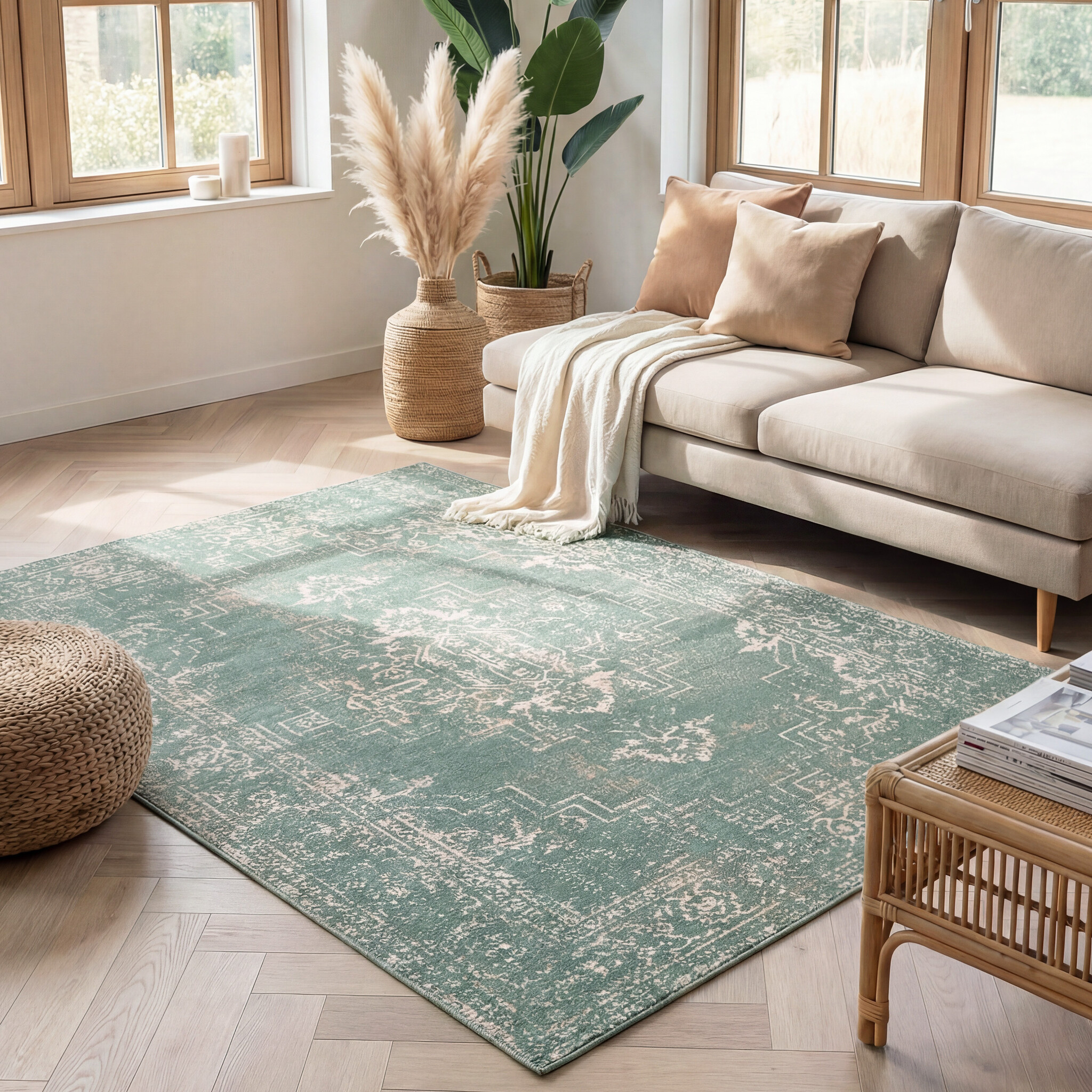 Vintage vloerkleed - Spring Ethnic Groen/Creme