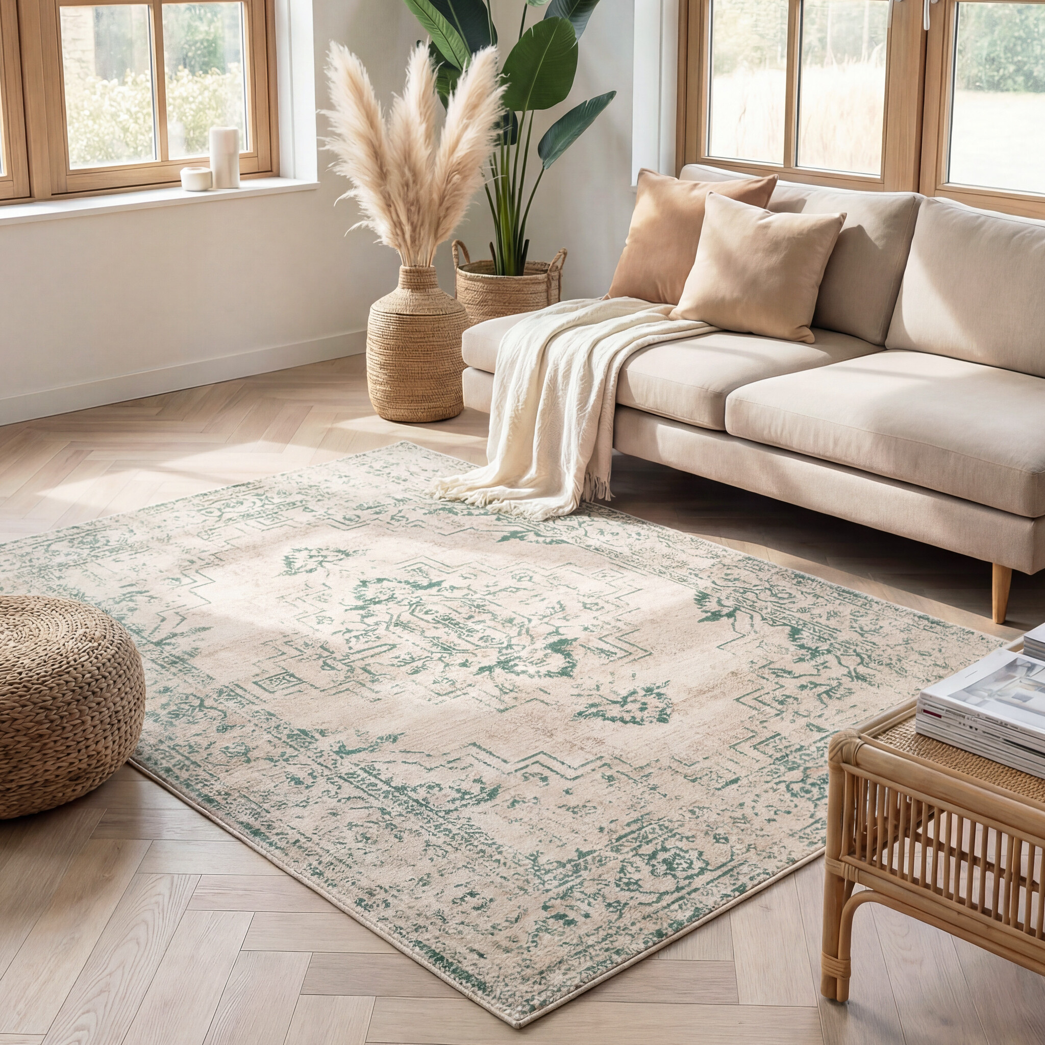 Vintage vloerkleed - Spring Ethnic Creme/Groen