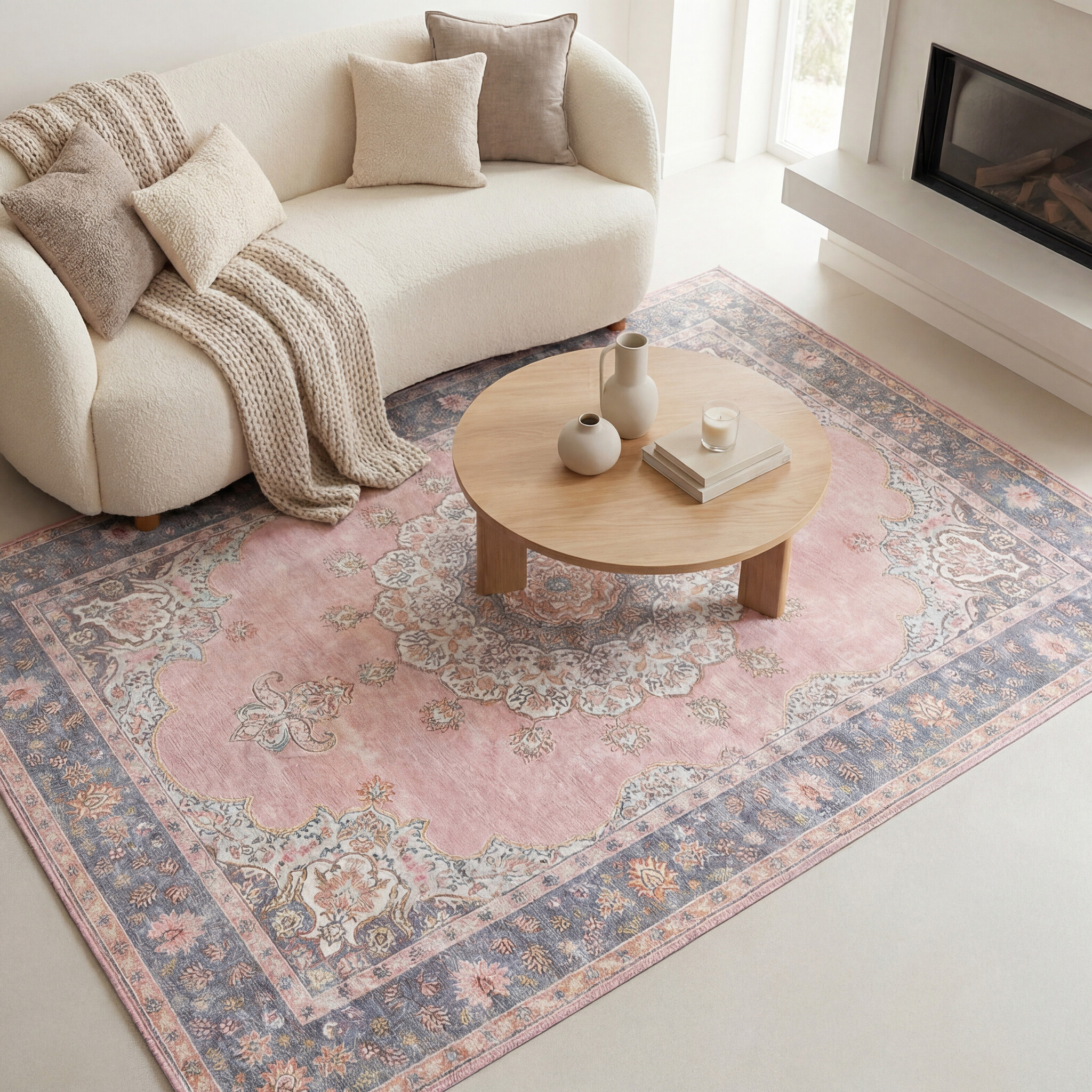 Vintage vloerkleed - Lily Medaillon Roze