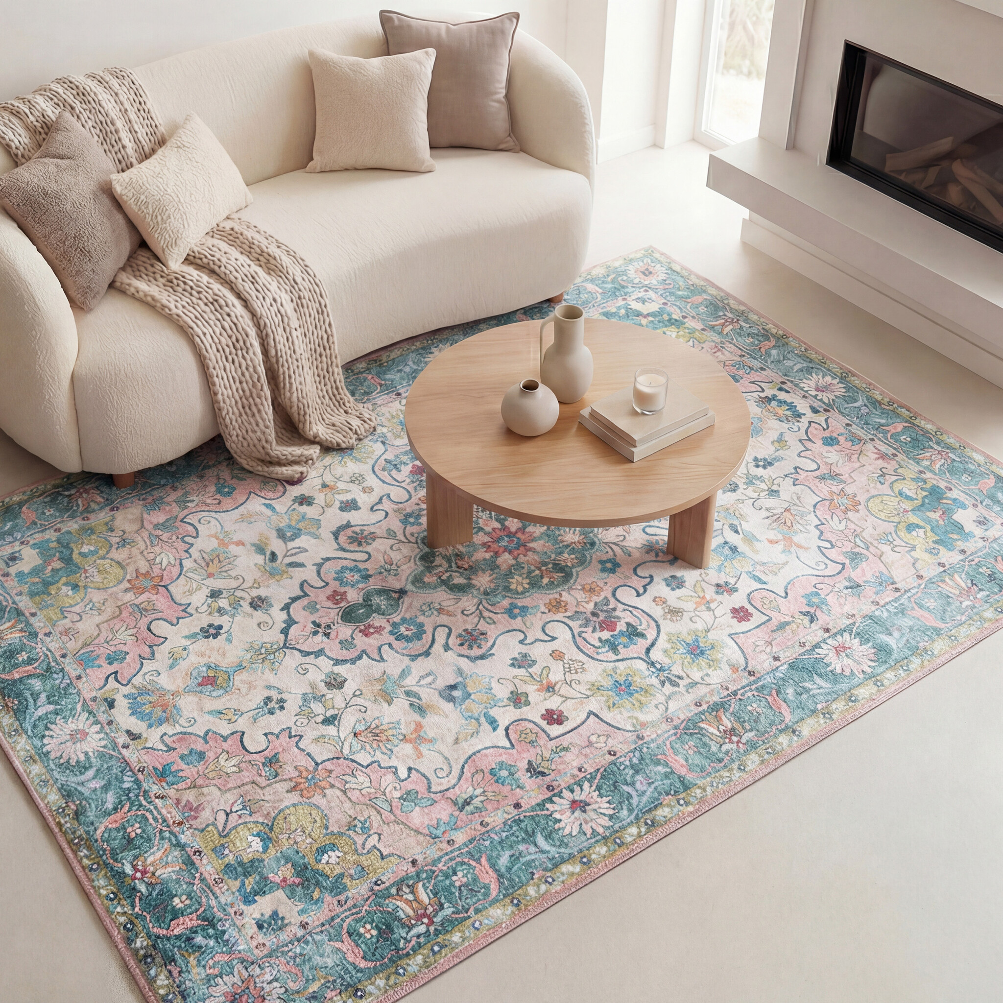 Vintage vloerkleed - Lily Oriental Blauw/Roze