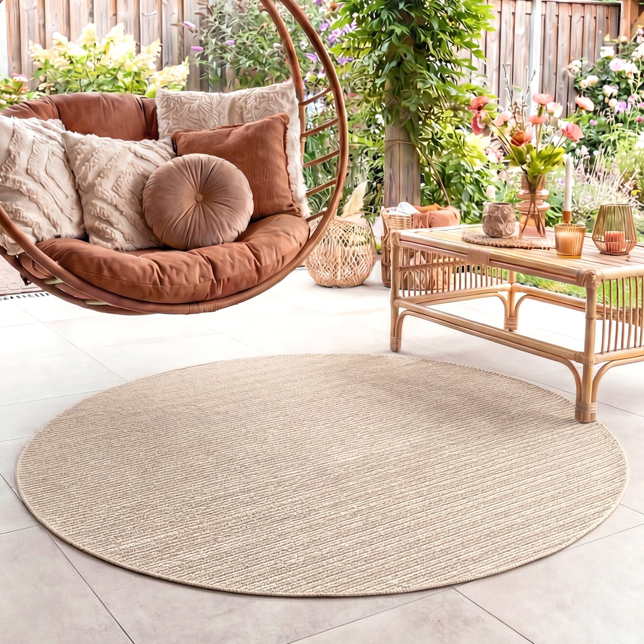 Rond jute buitenkleed - Nomad Melange Creme