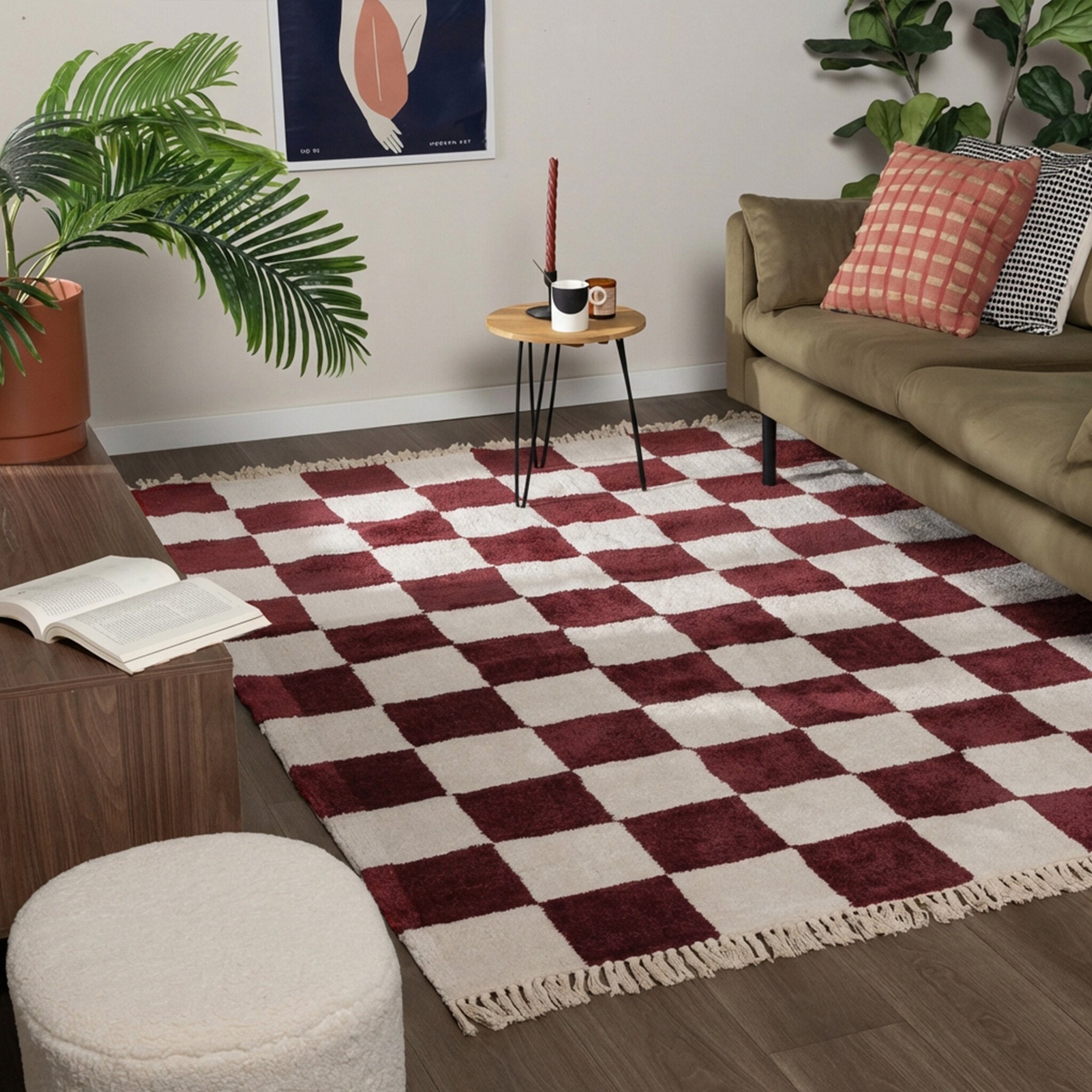 Checkerboard vloerkleed - Blox Fringe Rood