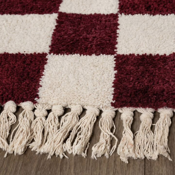 Checkerboard vloerkleed - Blox Fringe Rood