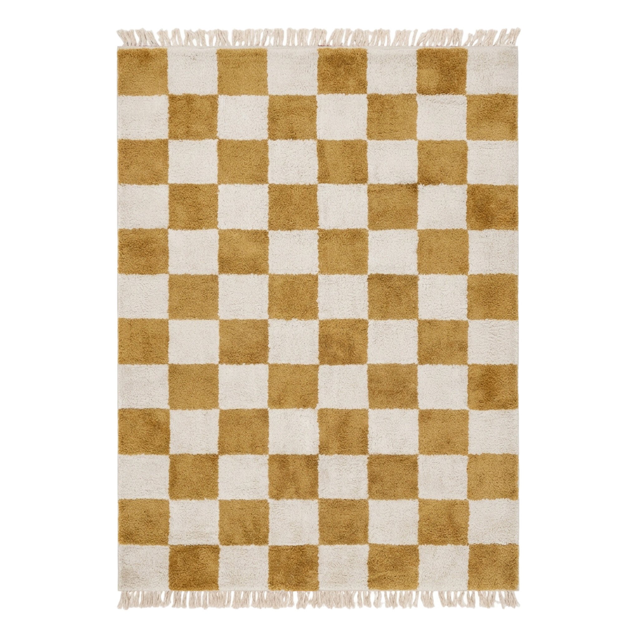 Checkerboard vloerkleed - Blox Fringe Okergeel - sfeer