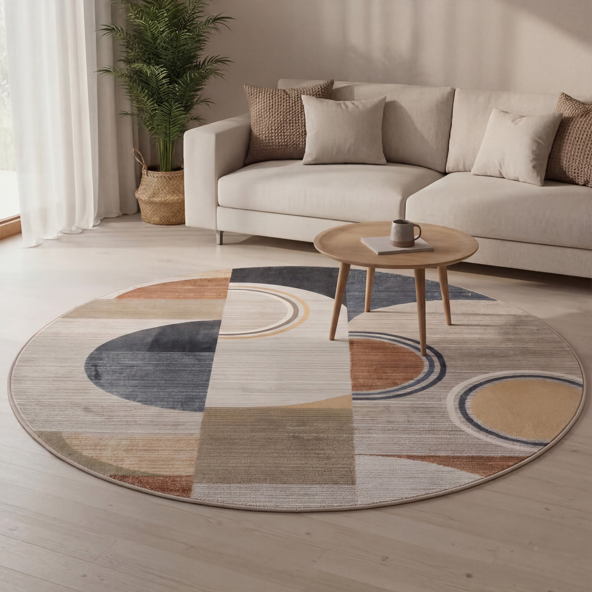 Rond wasbaar vloerkleed - Misha Blocks Multicolor