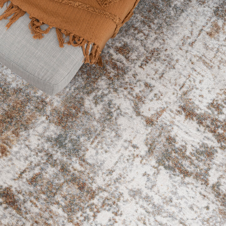 Rond wasbaar vloerkleed - Misha Grunge Creme/Bruin