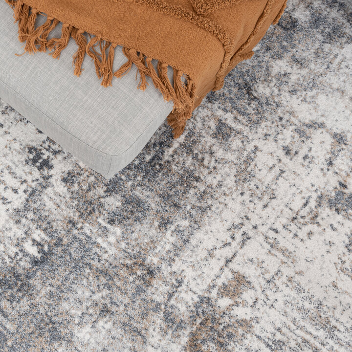 Rond wasbaar vloerkleed - Misha Grunge Creme/Grijs