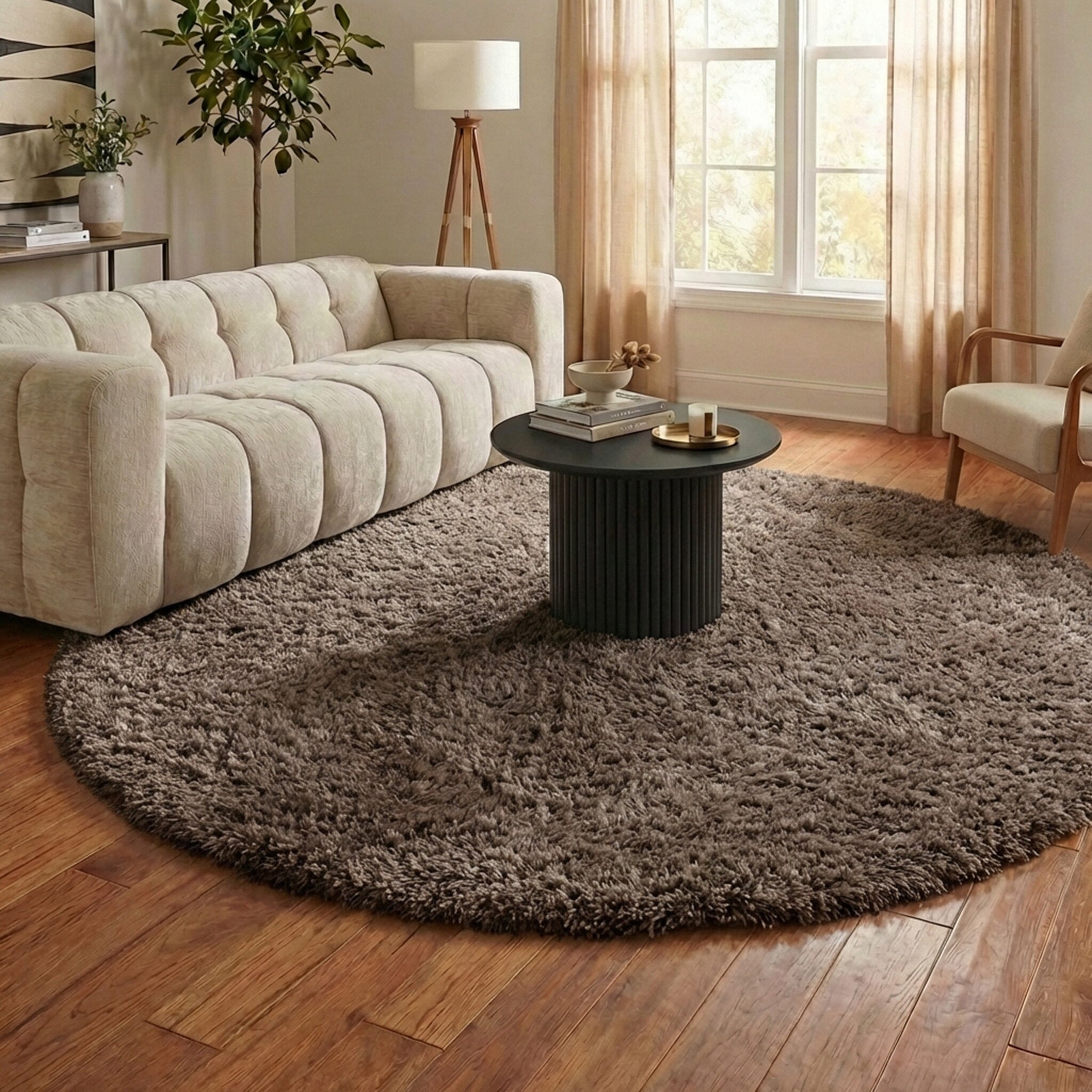 Rond Shaggy vloerkleed - Blaze Taupe