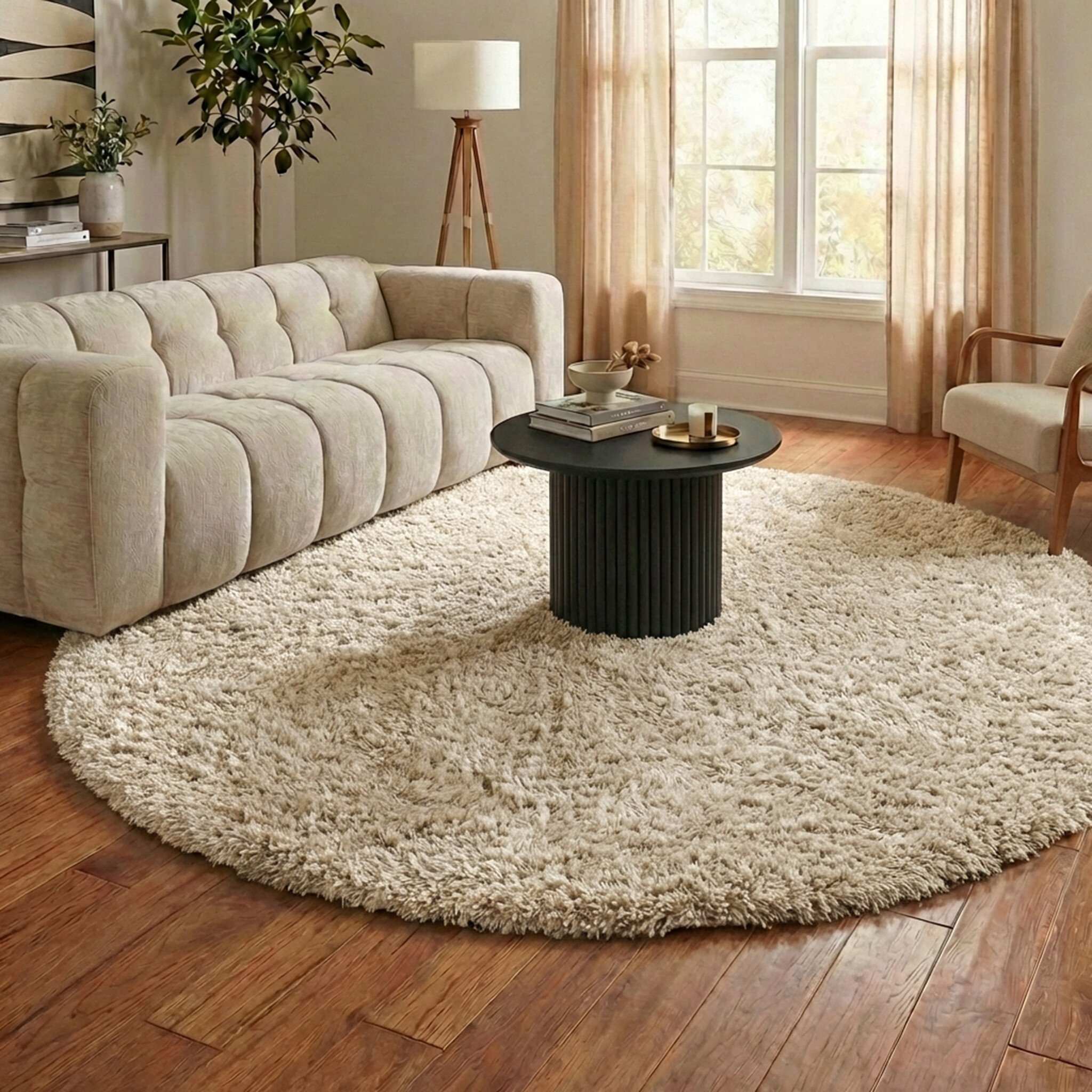 Rond Shaggy vloerkleed - Blaze Beige