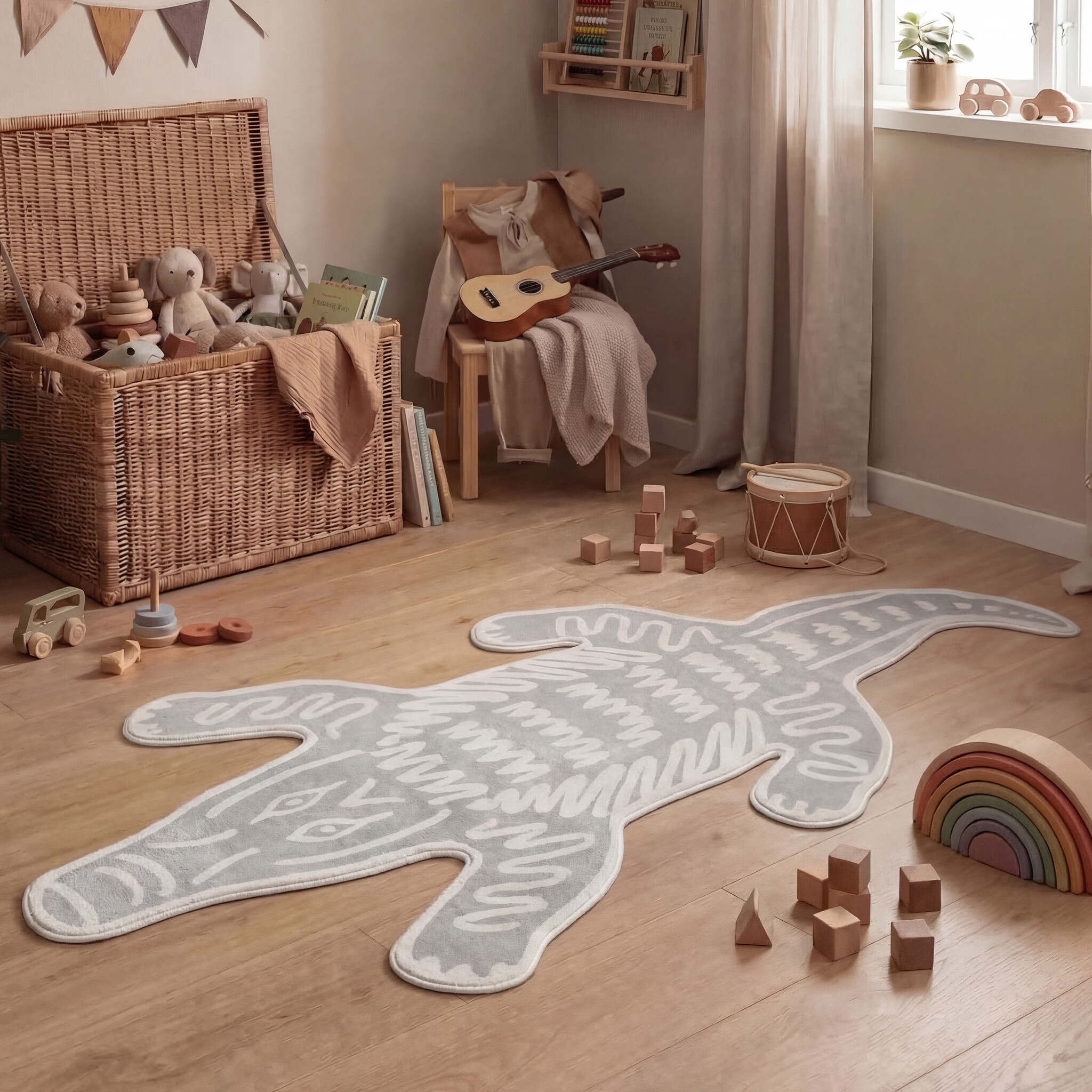 Wasbaar kindervloerkleed - Raf Croco Grijs