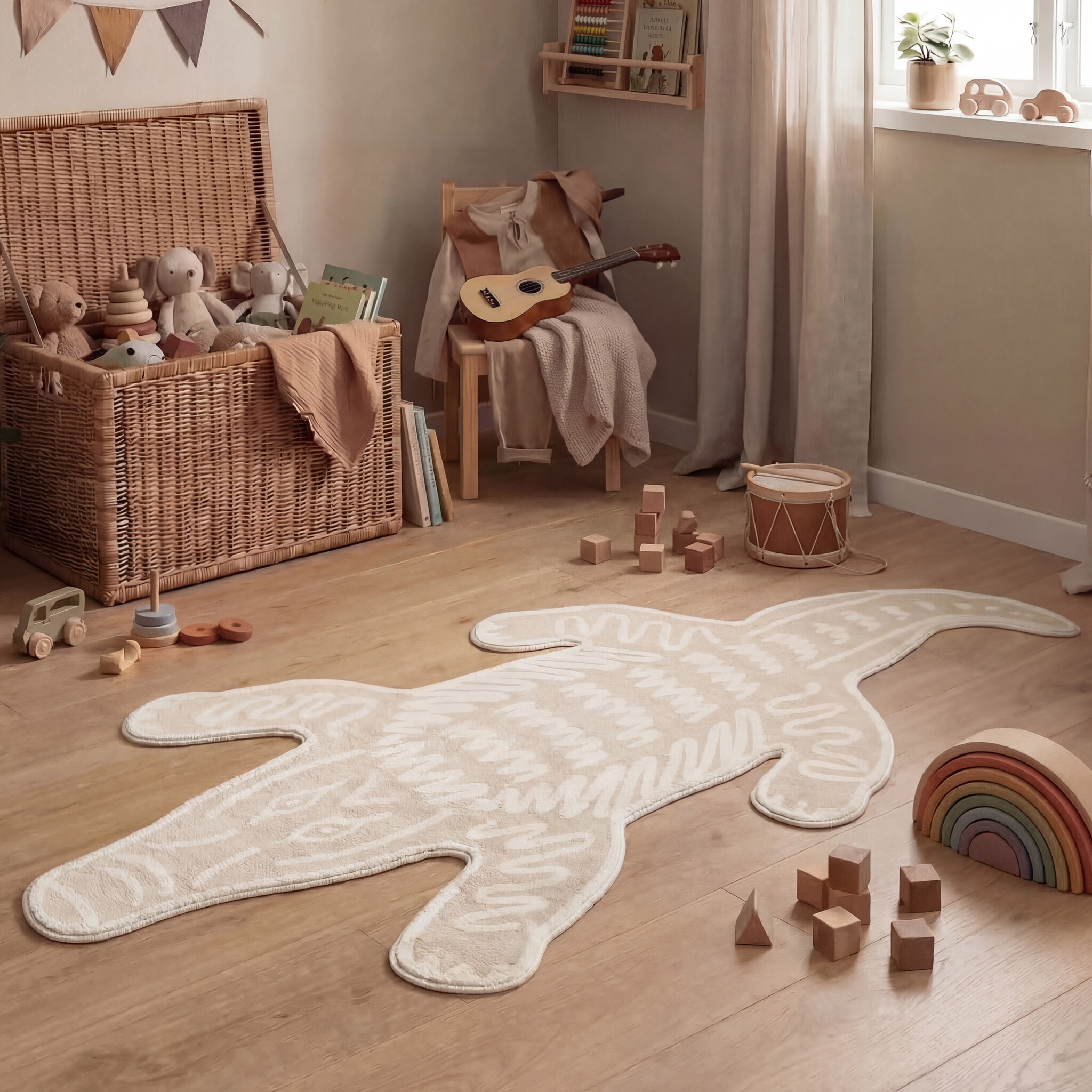 Wasbaar kindervloerkleed - Raf Croco Creme