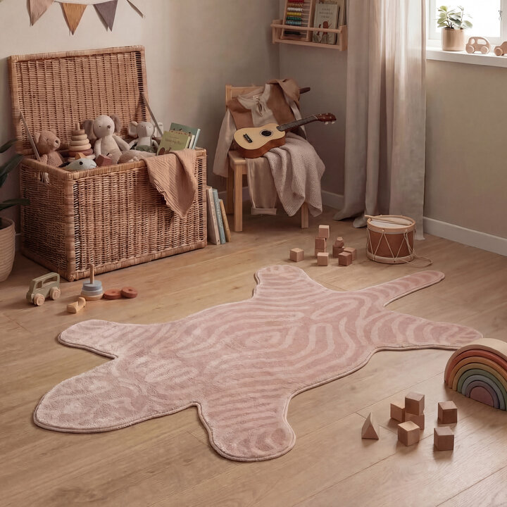Wasbaar kindervloerkleed - Raf Tijger Roze 