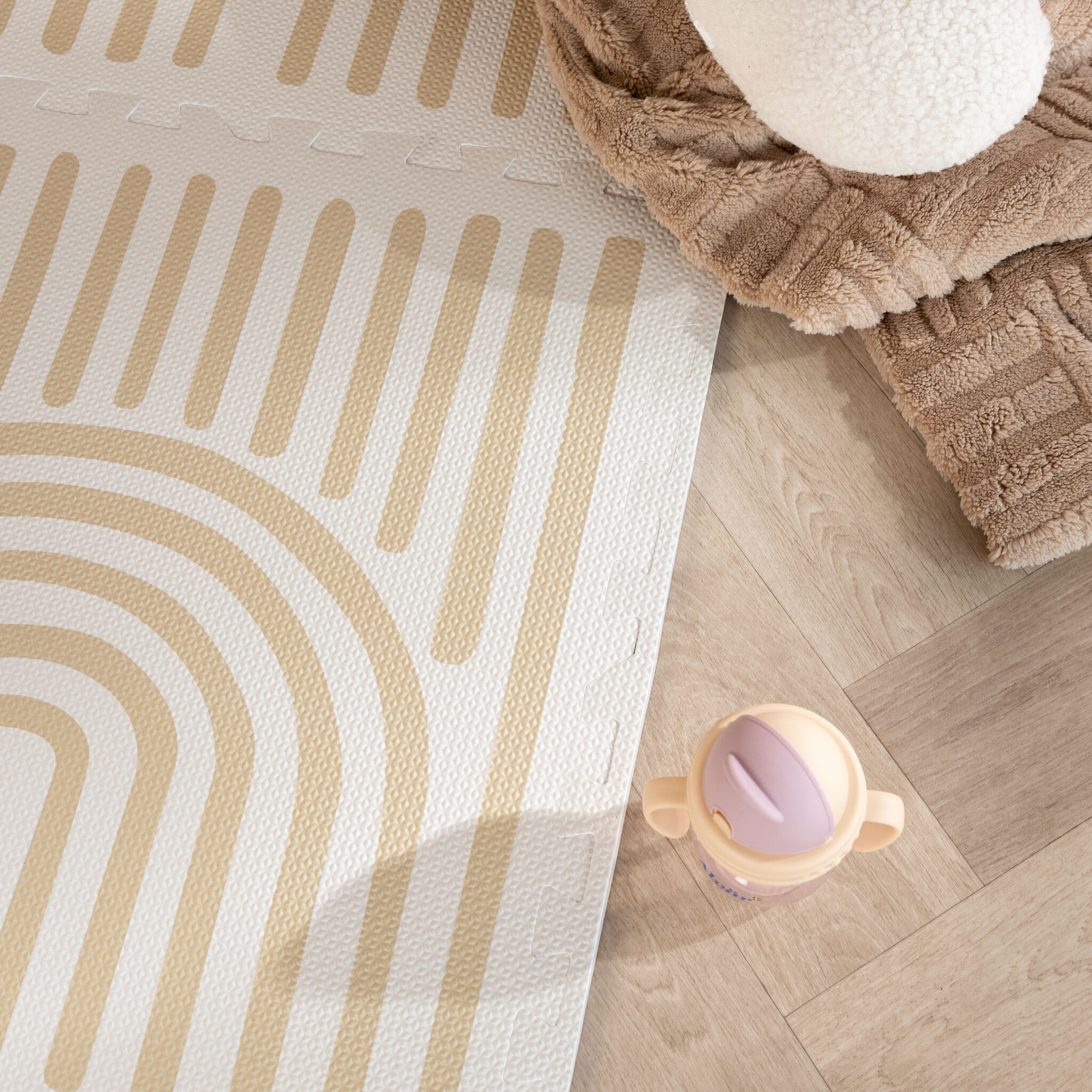 Foam Puzzelmat - Alfie XL Grid Beige - sfeer