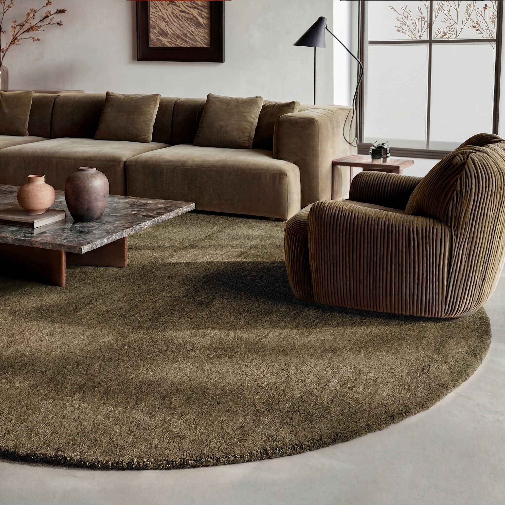 Rond wollen vloerkleed - Leone Groen