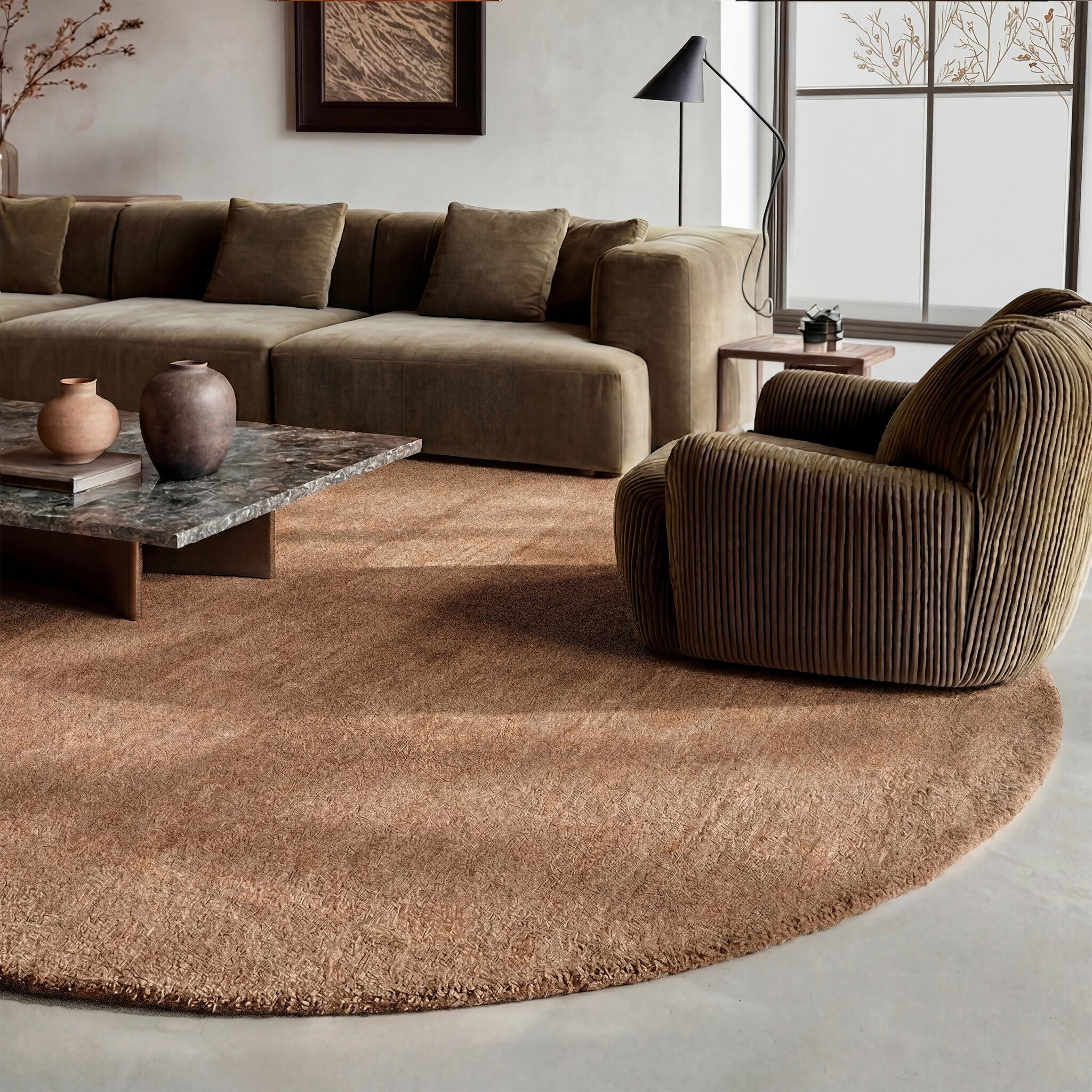 Rond wollen vloerkleed - Leone Bruin