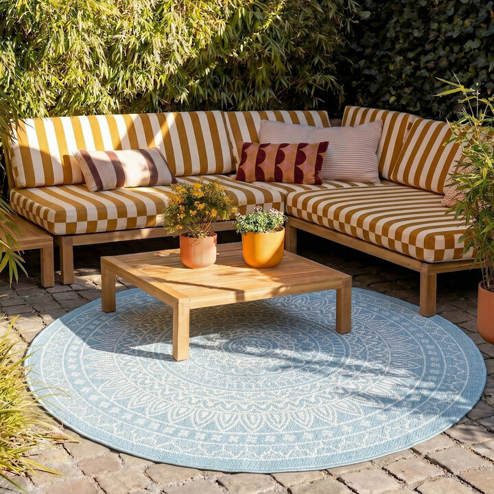 Rond Buitenkleed - Summer Azteca Lichtblauw