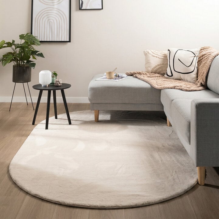 Ovaal laagpolig vloerkleed - Cozy Creme