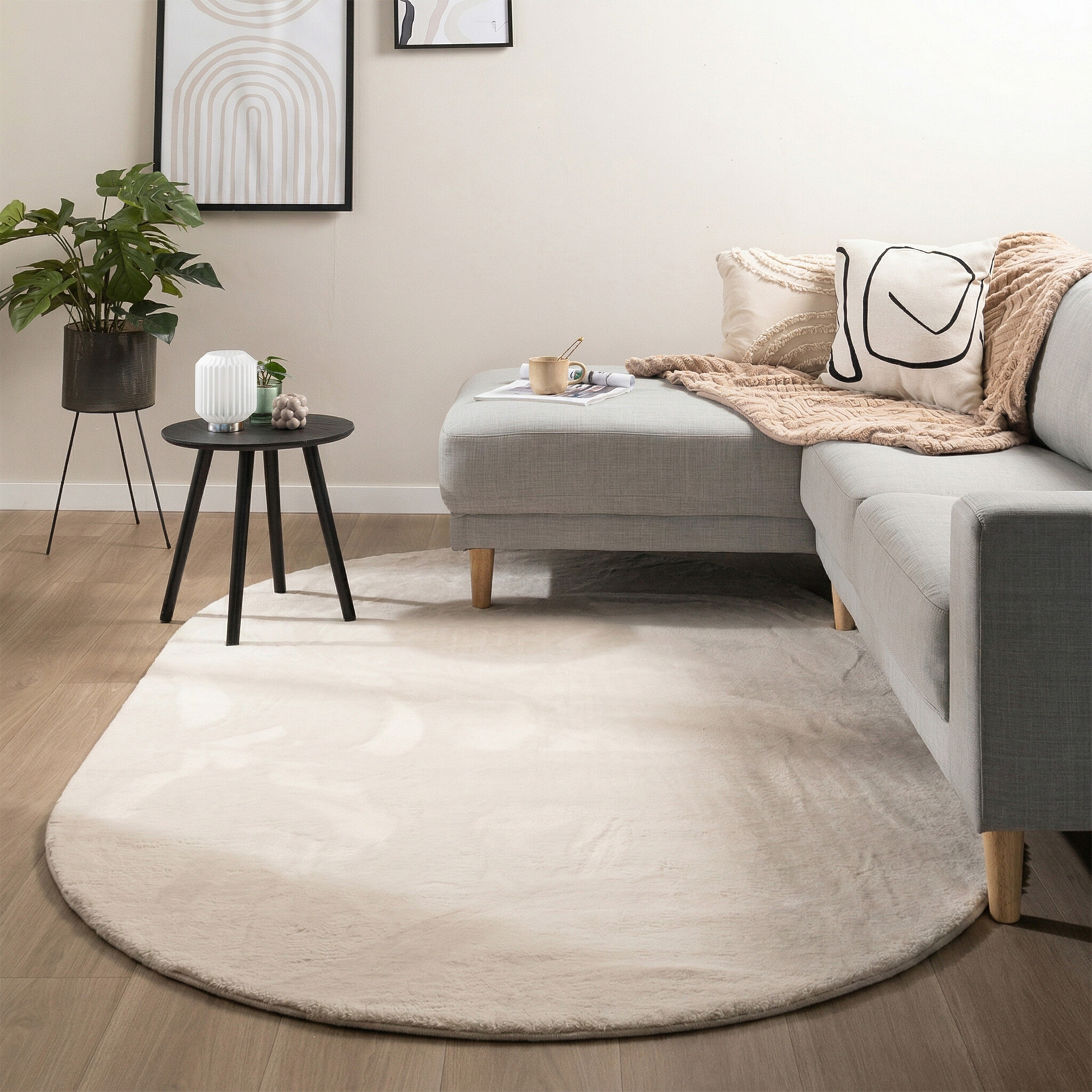 Ovaal laagpolig vloerkleed - Cozy Creme