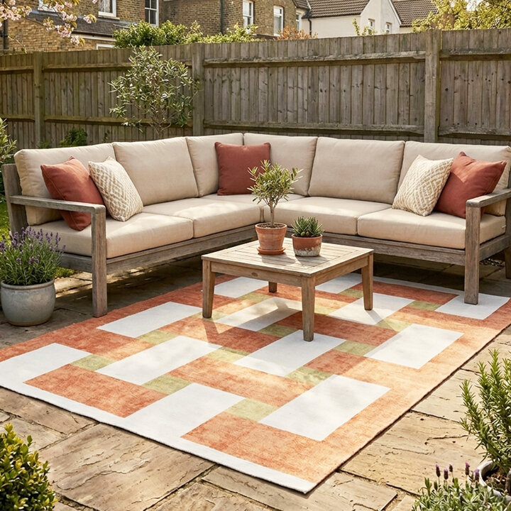 Retro binnen- & buitenvloerkleed - Pop Lines Terra