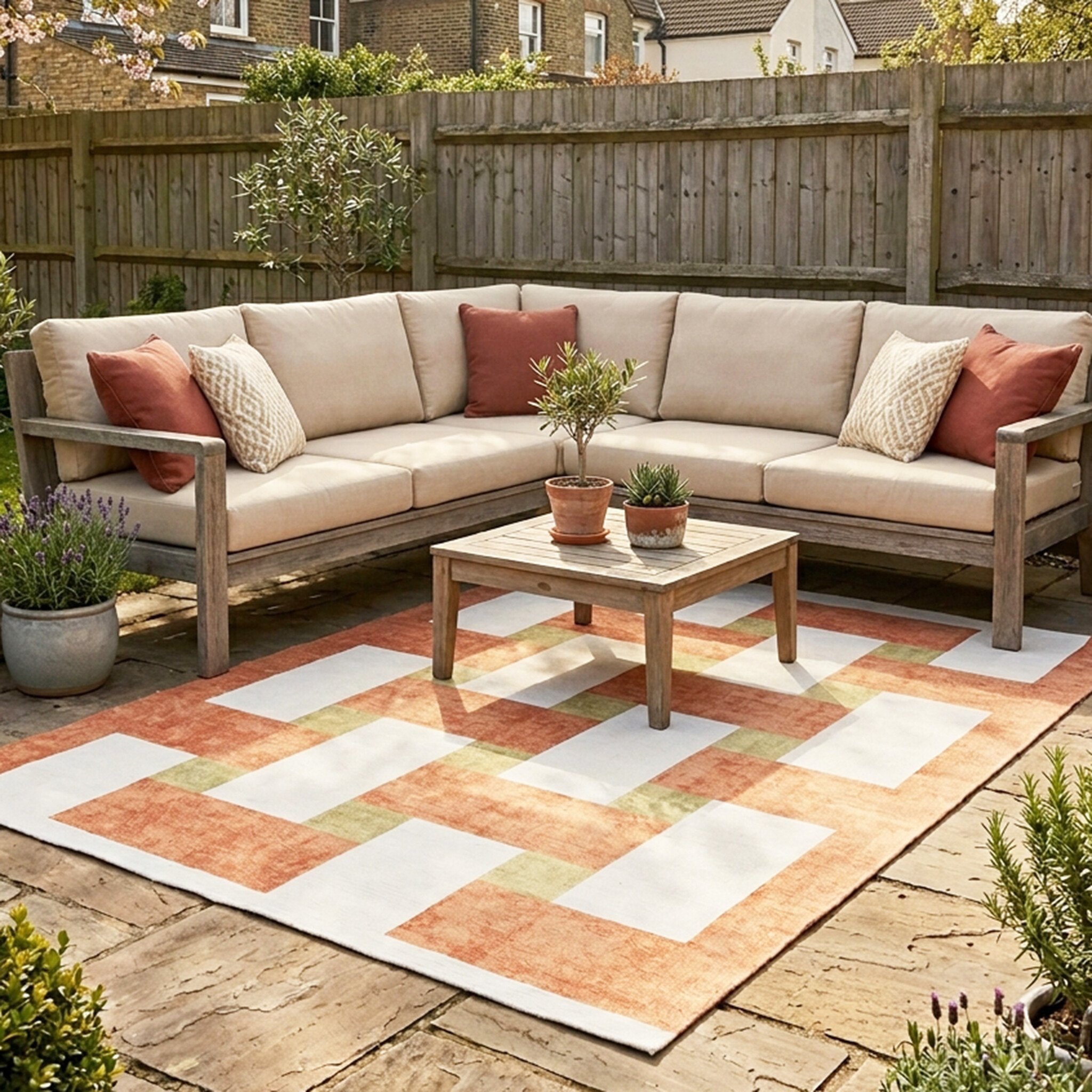 Retro binnen- & buitenvloerkleed - Pop Lines Terra