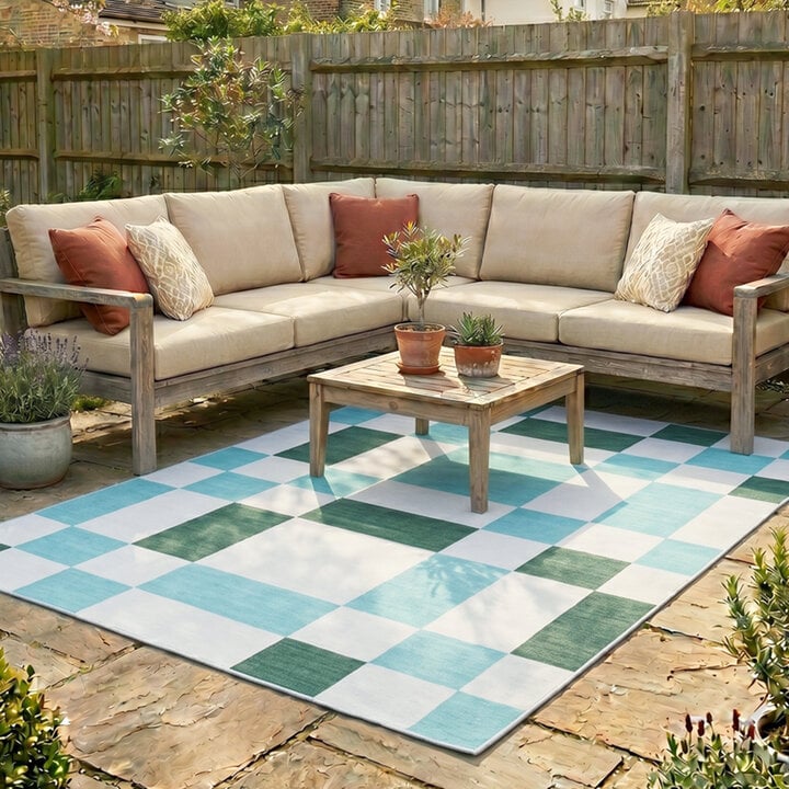 Retro binnen- & buitenvloerkleed - Pop Cubes Groen