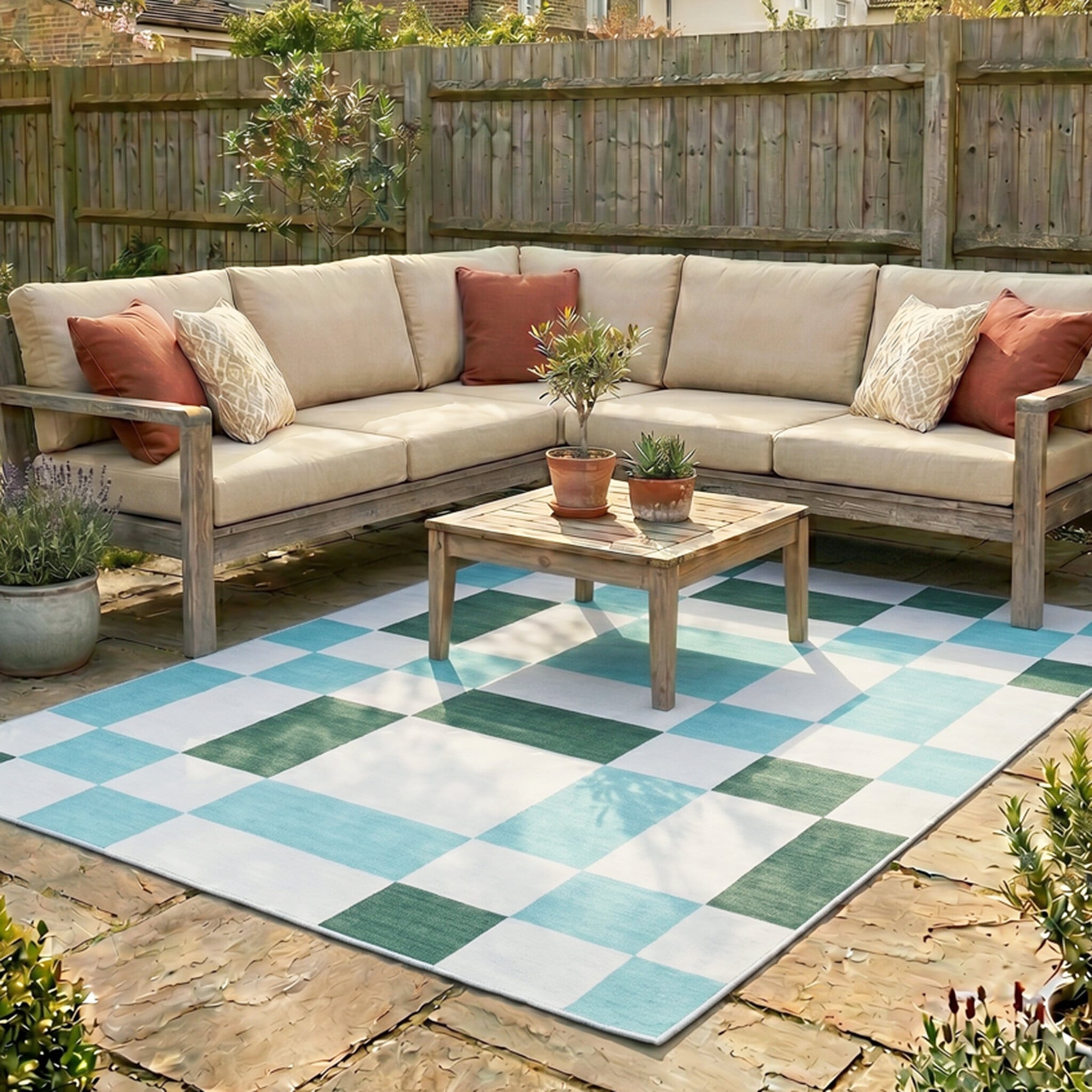 Retro binnen- & buitenvloerkleed - Pop Cubes Groen