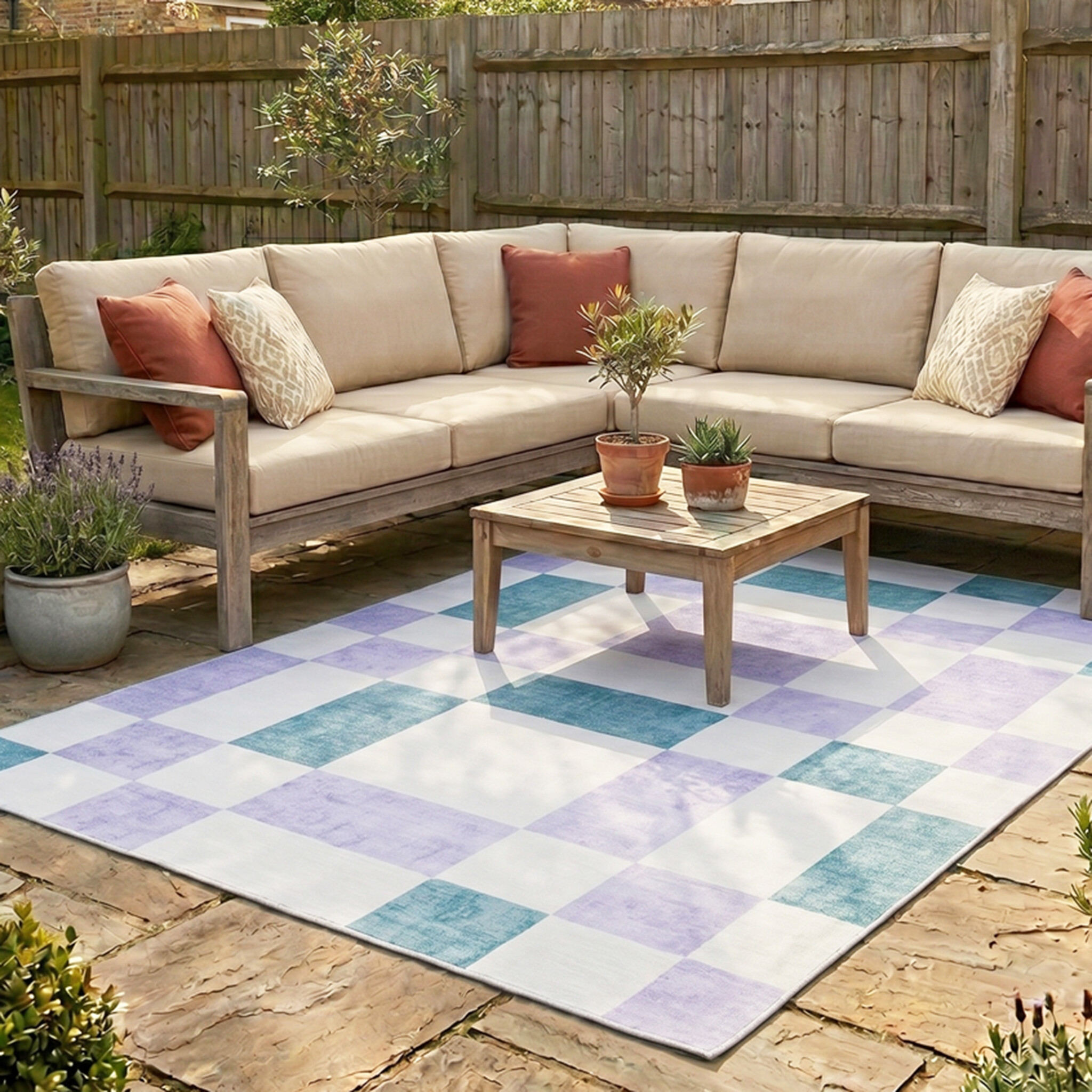 Retro binnen- & buitenvloerkleed - Pop Cubes Lila