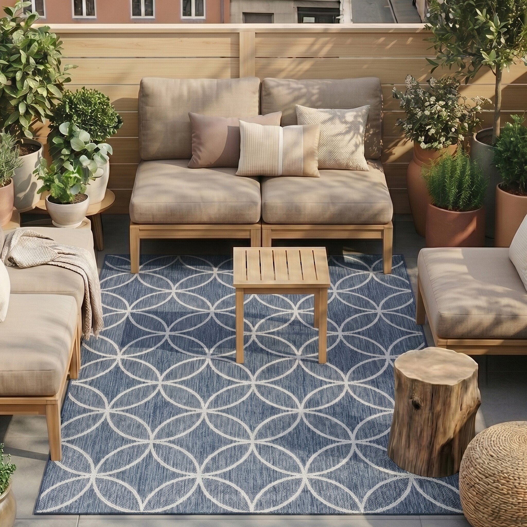 Geometrisch buitenkleed - Faro Ripple Blauw