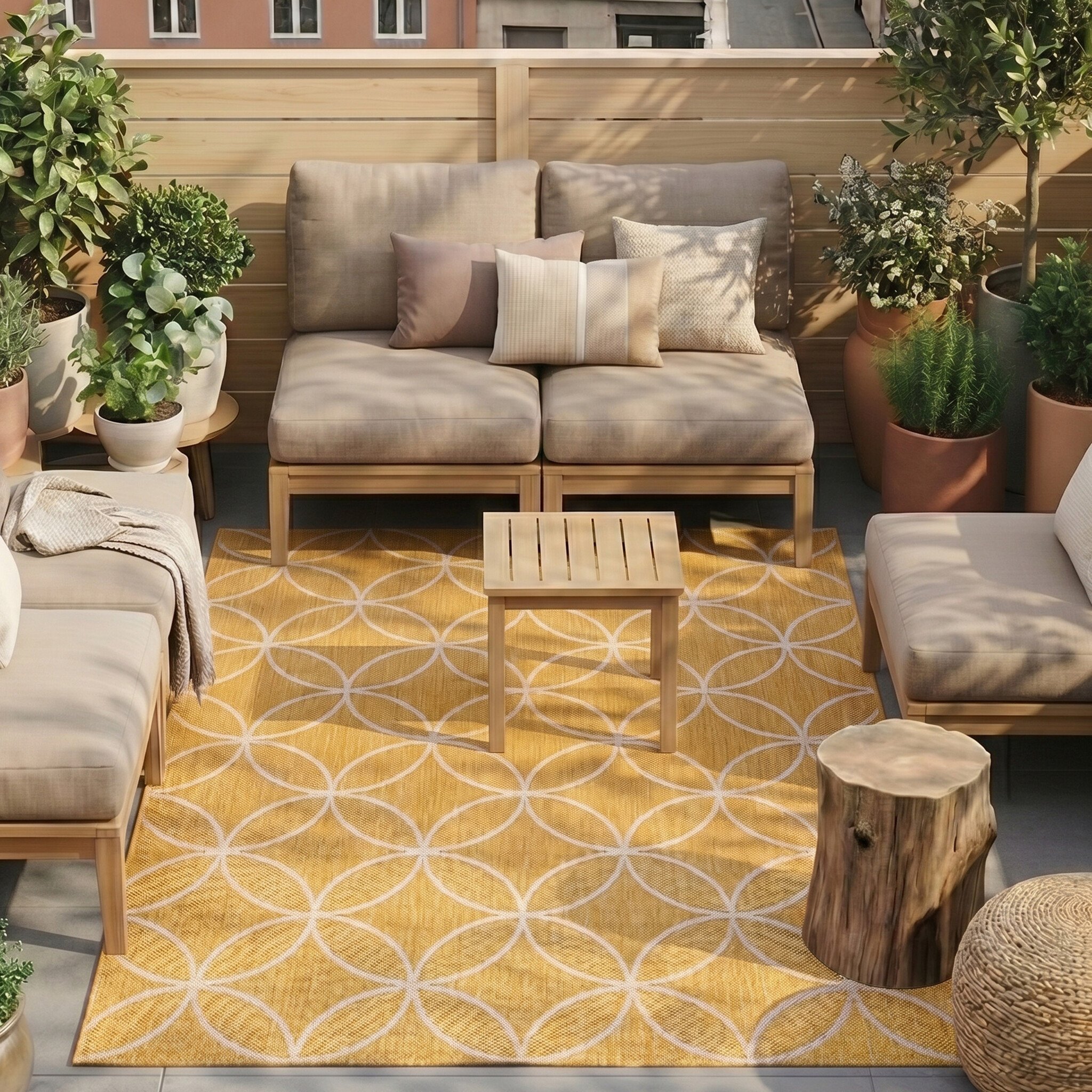 Geometrisch buitenkleed - Faro Ripple Geel