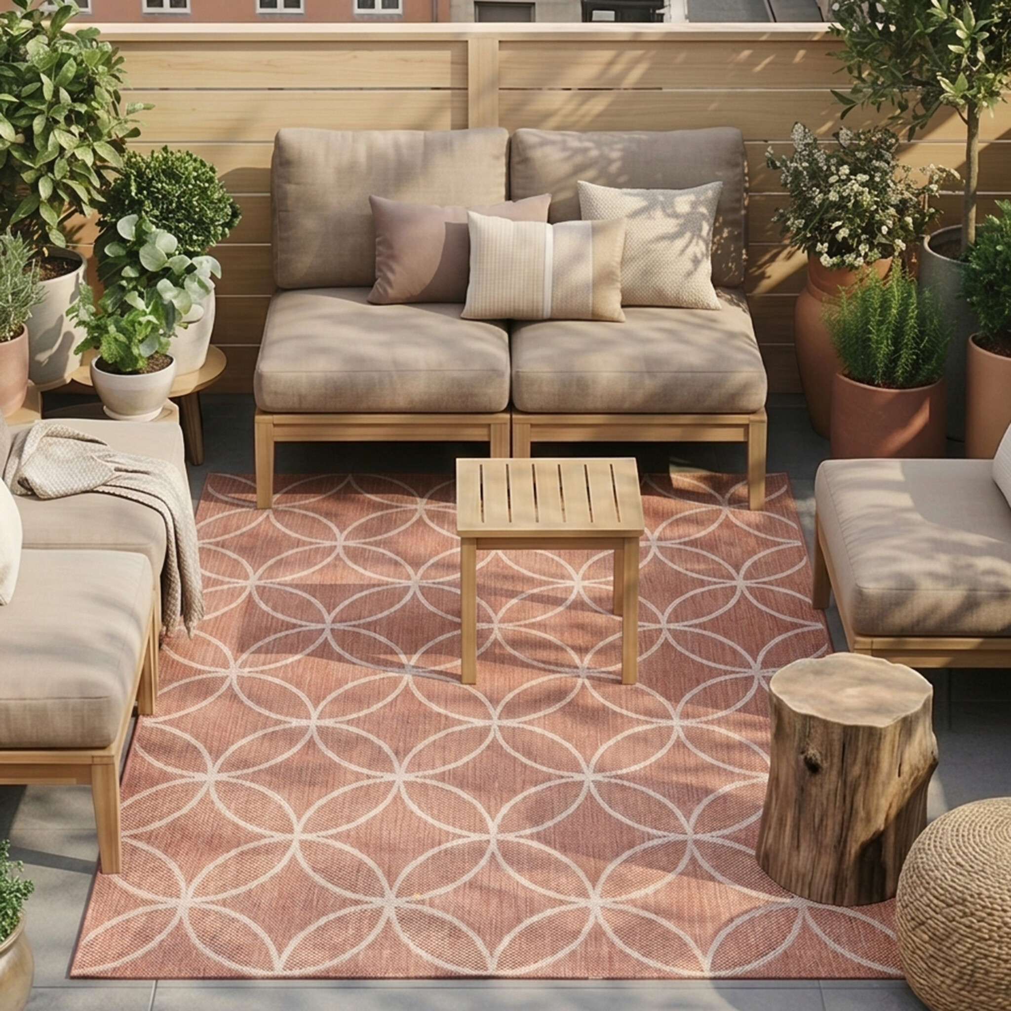 Geometrisch buitenkleed - Faro Ripple Roze