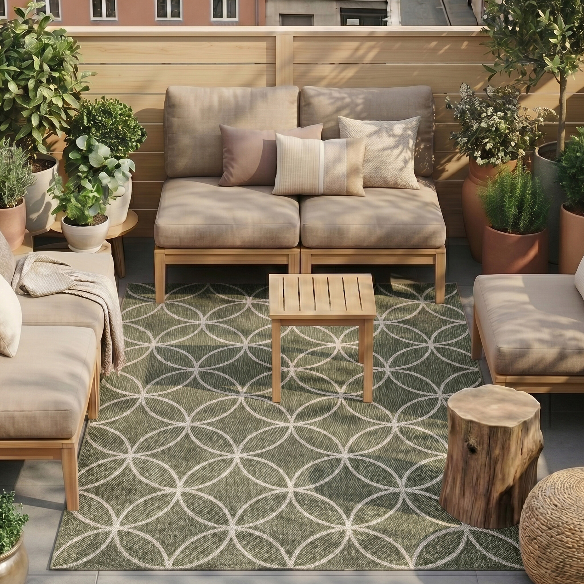 Geometrisch buitenkleed - Faro Ripple Groen/Wit