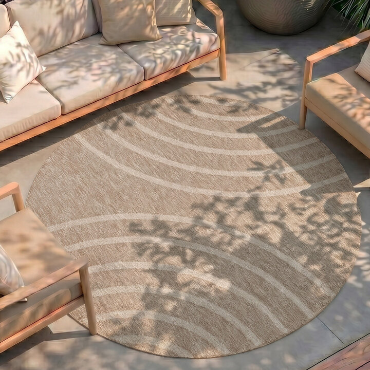 Rond In- & Outdoor vloerkleed - Sierra Curves Beige/Creme