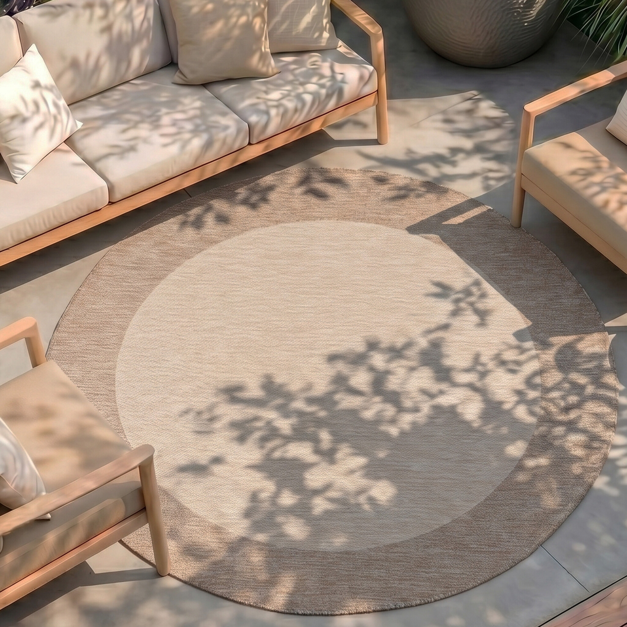 Rond In- & Outdoor vloerkleed - Sierra Border Creme/Beige