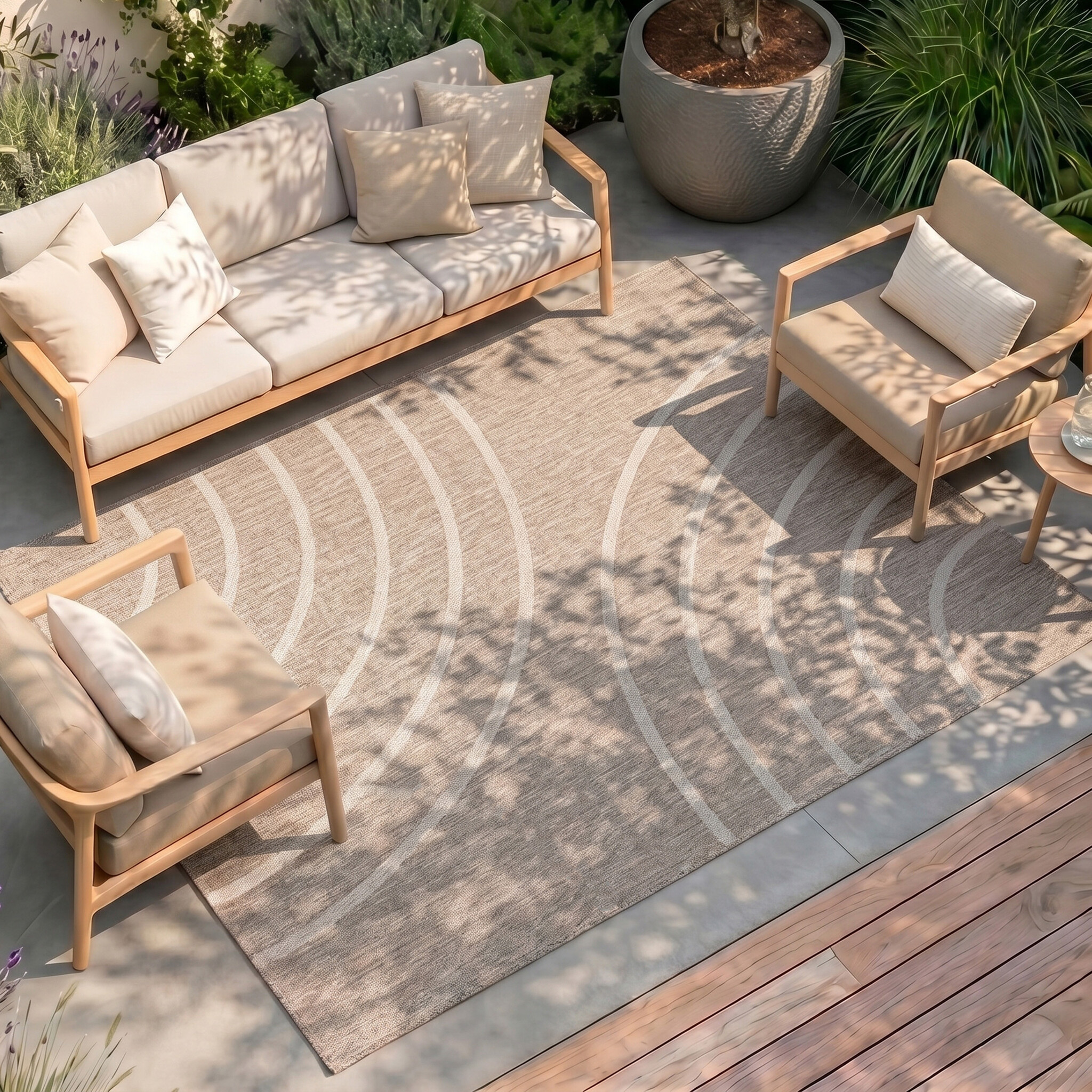 In- & Outdoor vloerkleed - Sierra Curves Beige/Creme