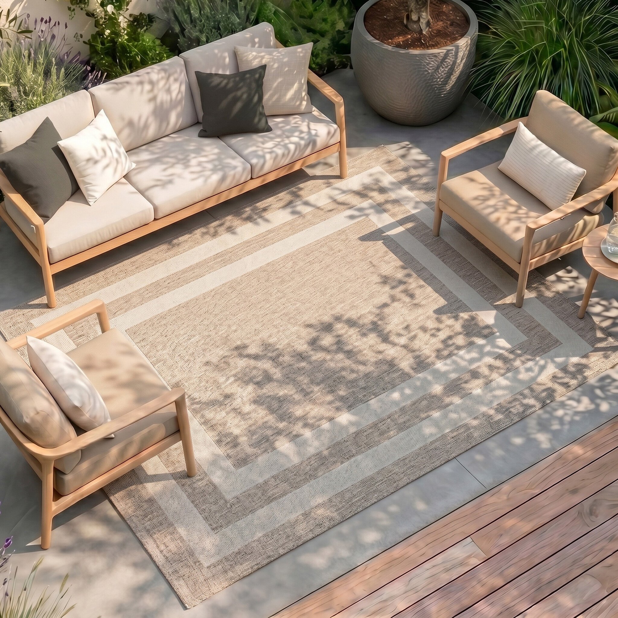 In- & Outdoor vloerkleed - Sierra Frame Beige/Creme