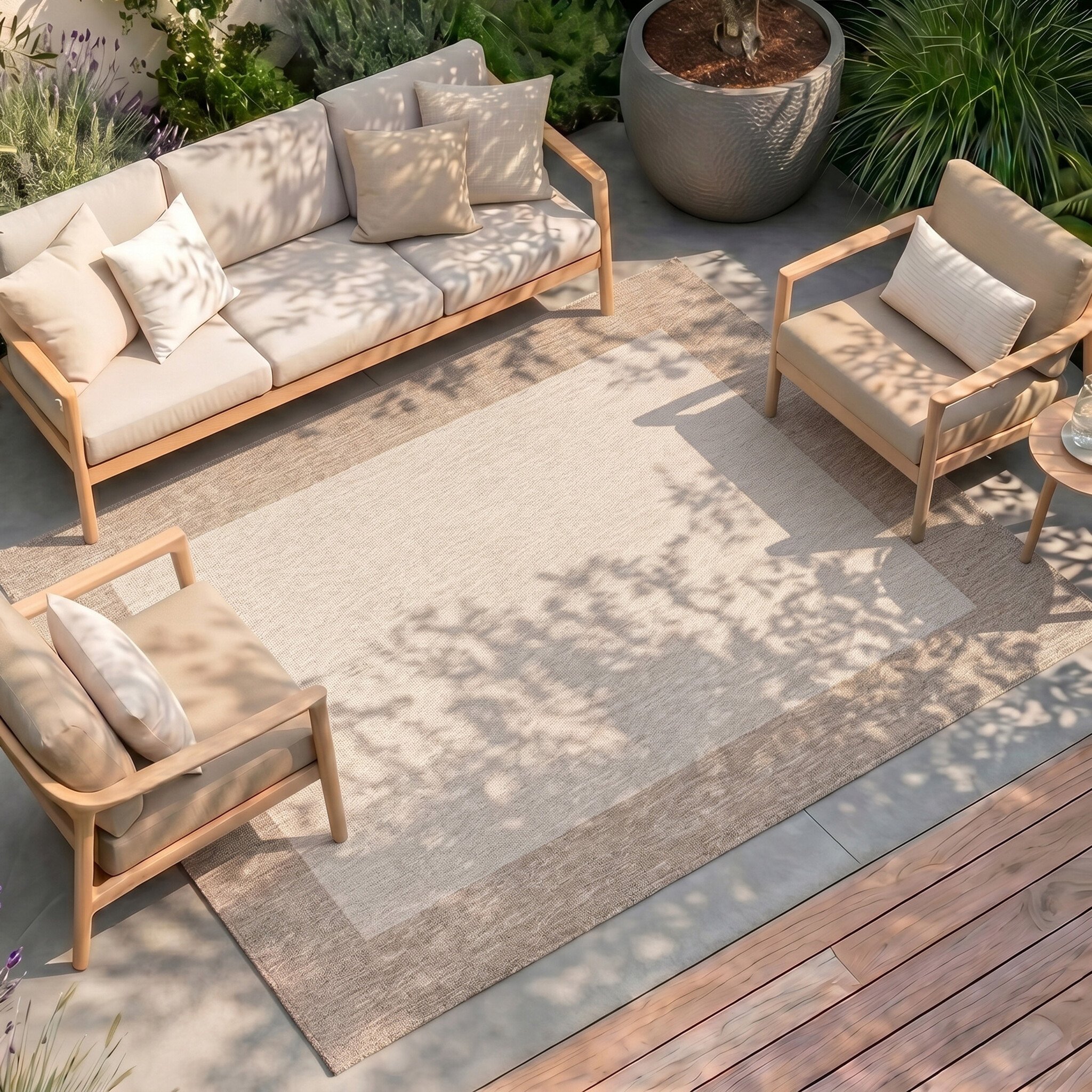 In- & Outdoor vloerkleed - Sierra Border Creme/Beige
