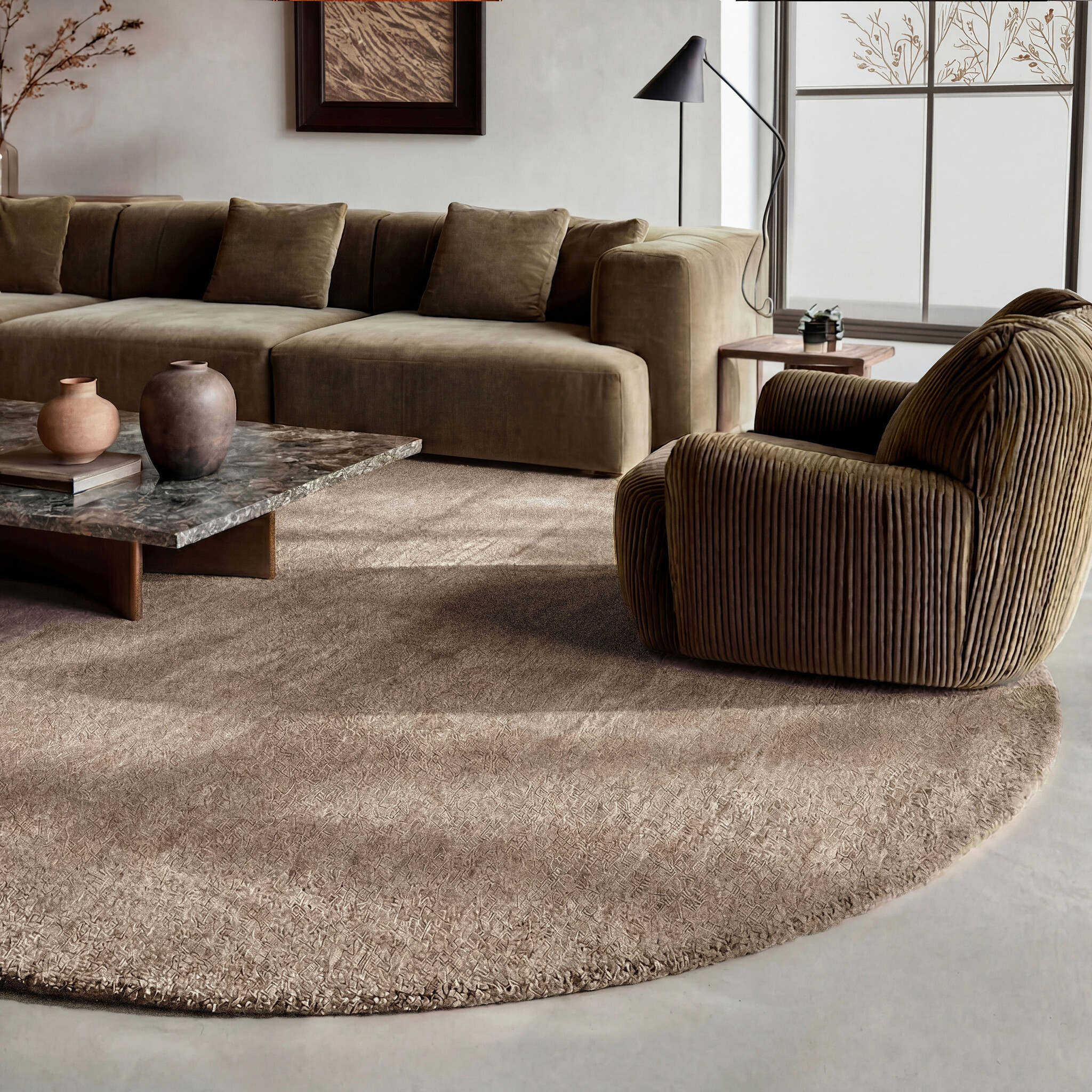 Rond wollen vloerkleed - Leone Taupe