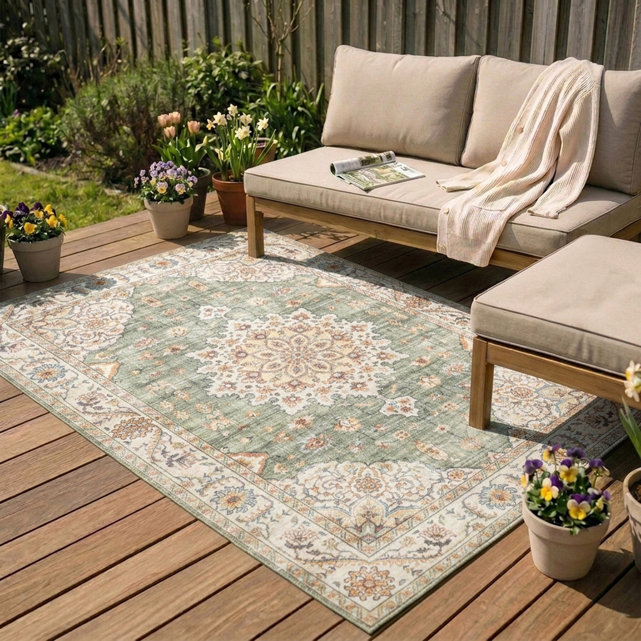 Vintage buitenkleed - Santo Medaillon Groen