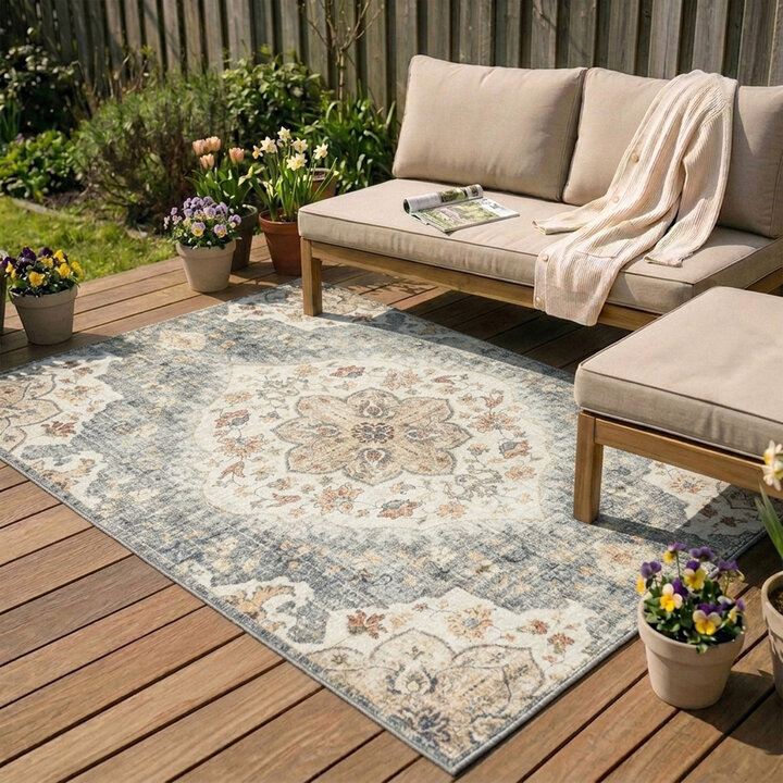 Vintage buitenkleed - Santo Mandala Blauw/Grijs