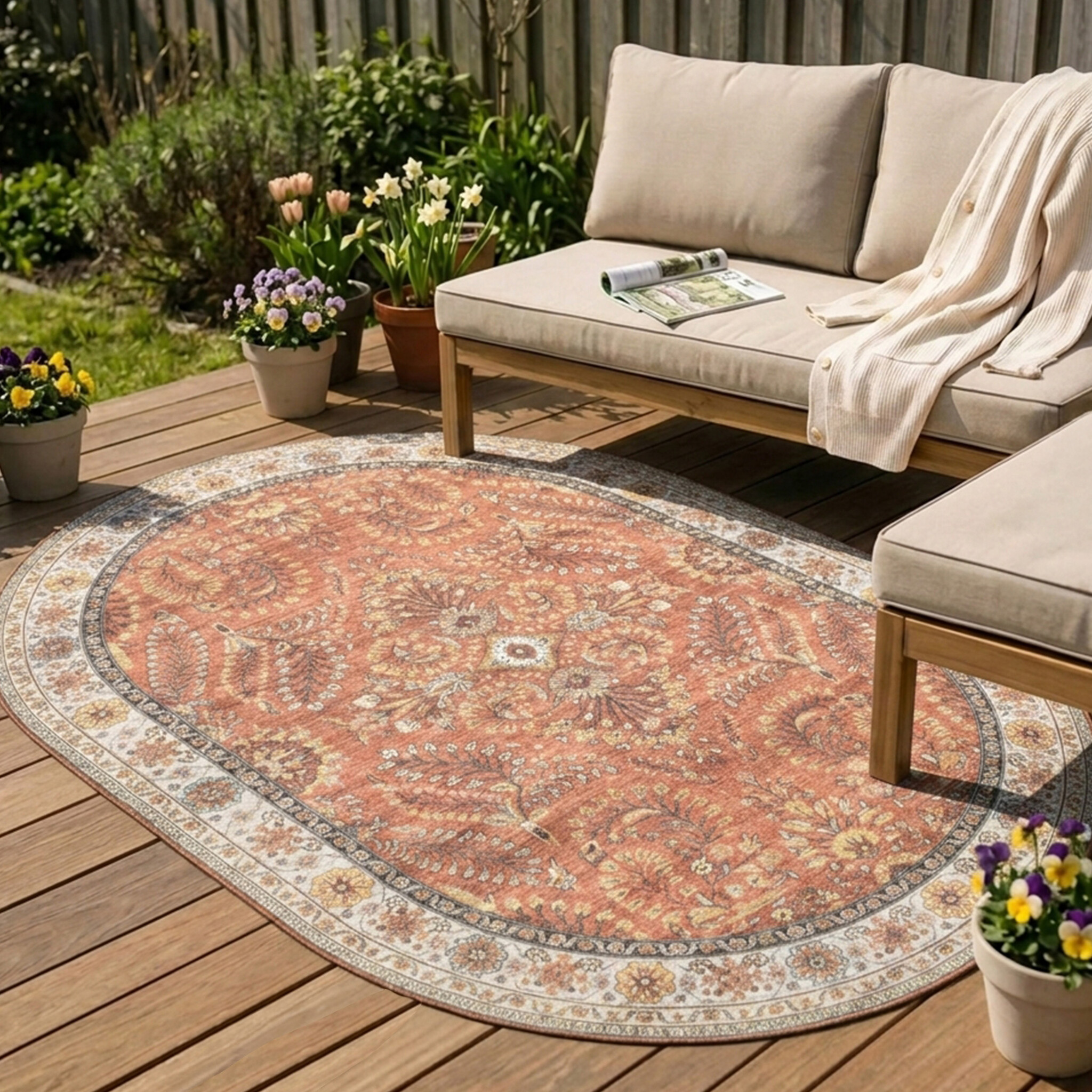 Ovaal vintage buitenkleed - Santo Flora Terra