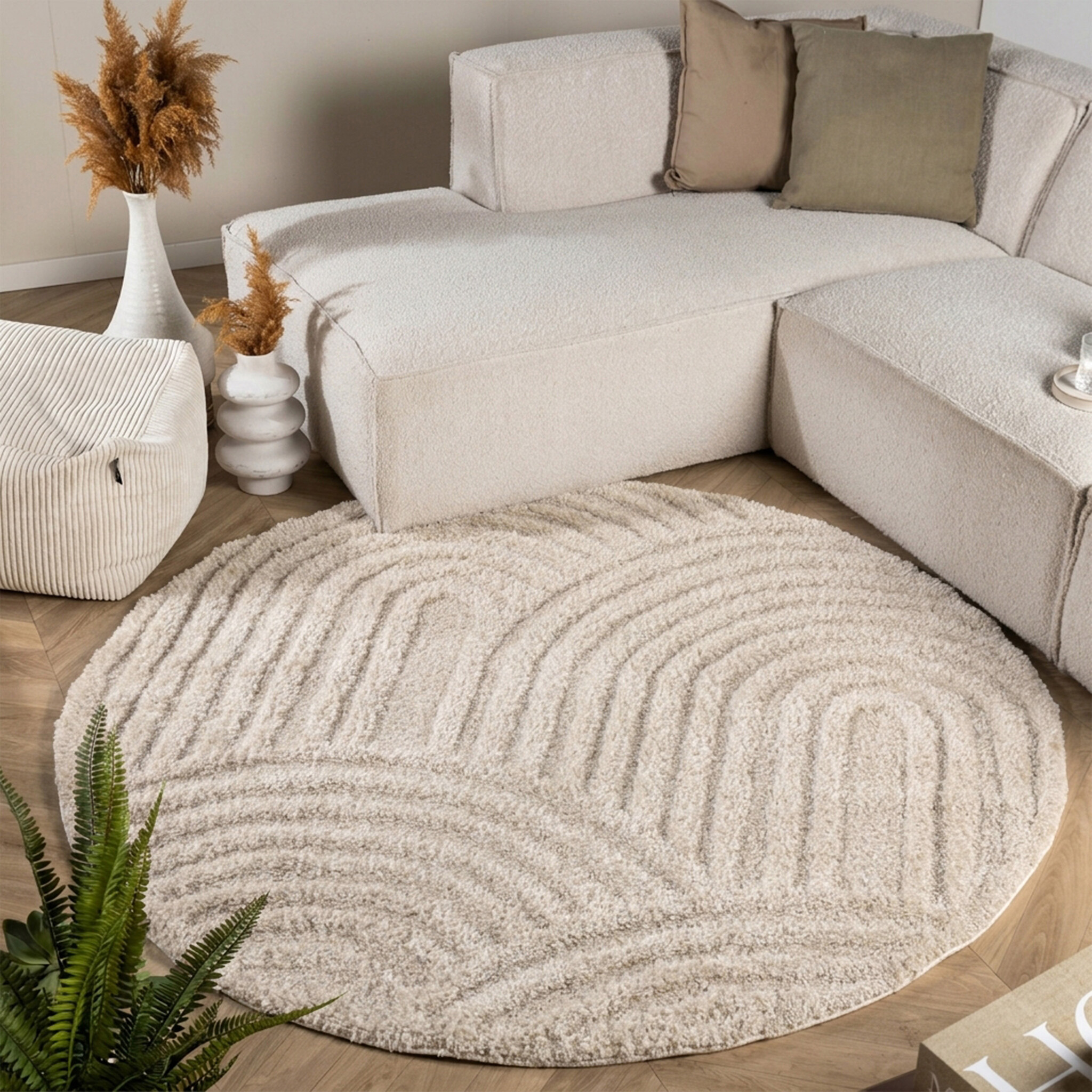 Rond Scandinavisch vloerkleed - Lova Arches Beige